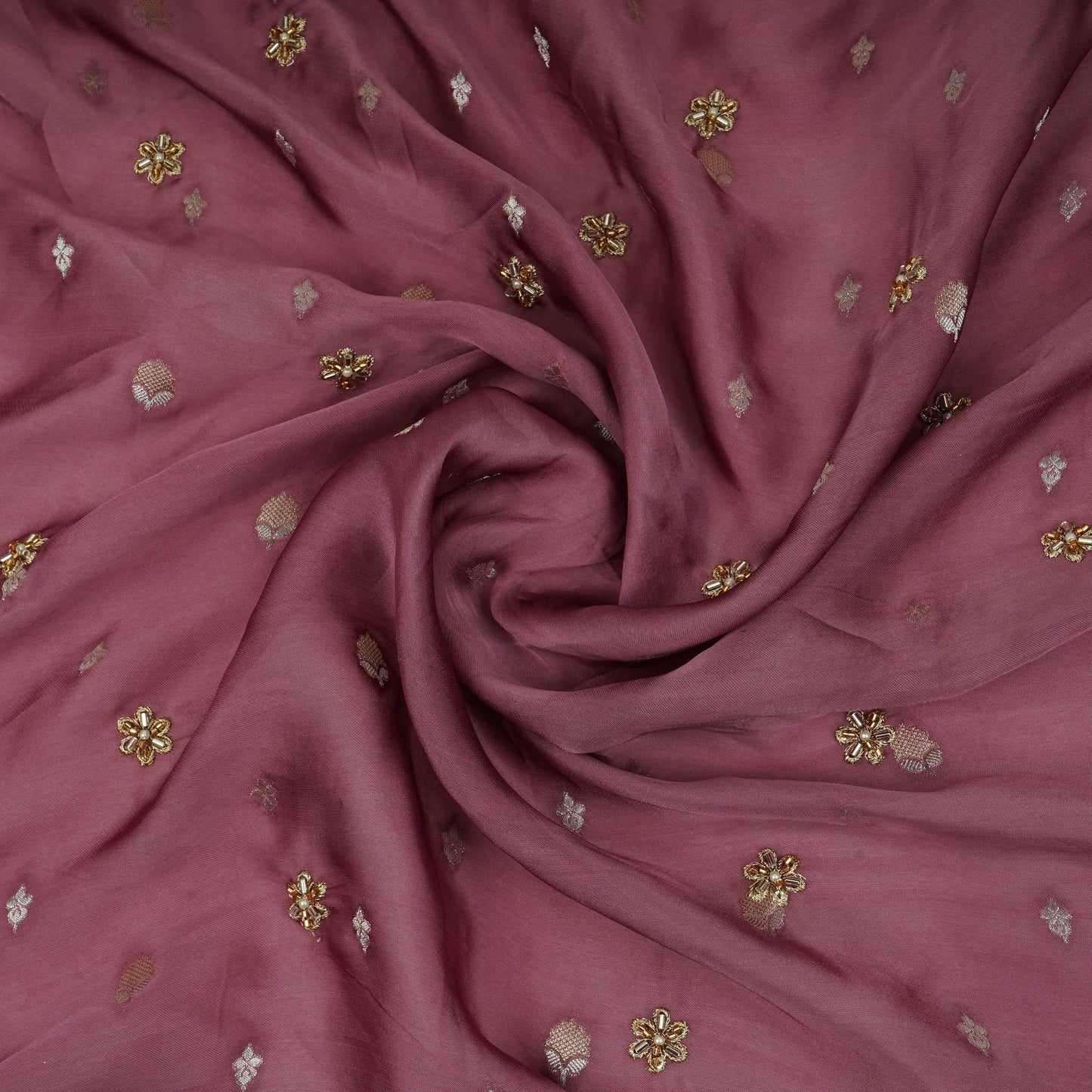 Dusky Pink Zari cutdana embroidery Satin Silk Fabric TF-31120