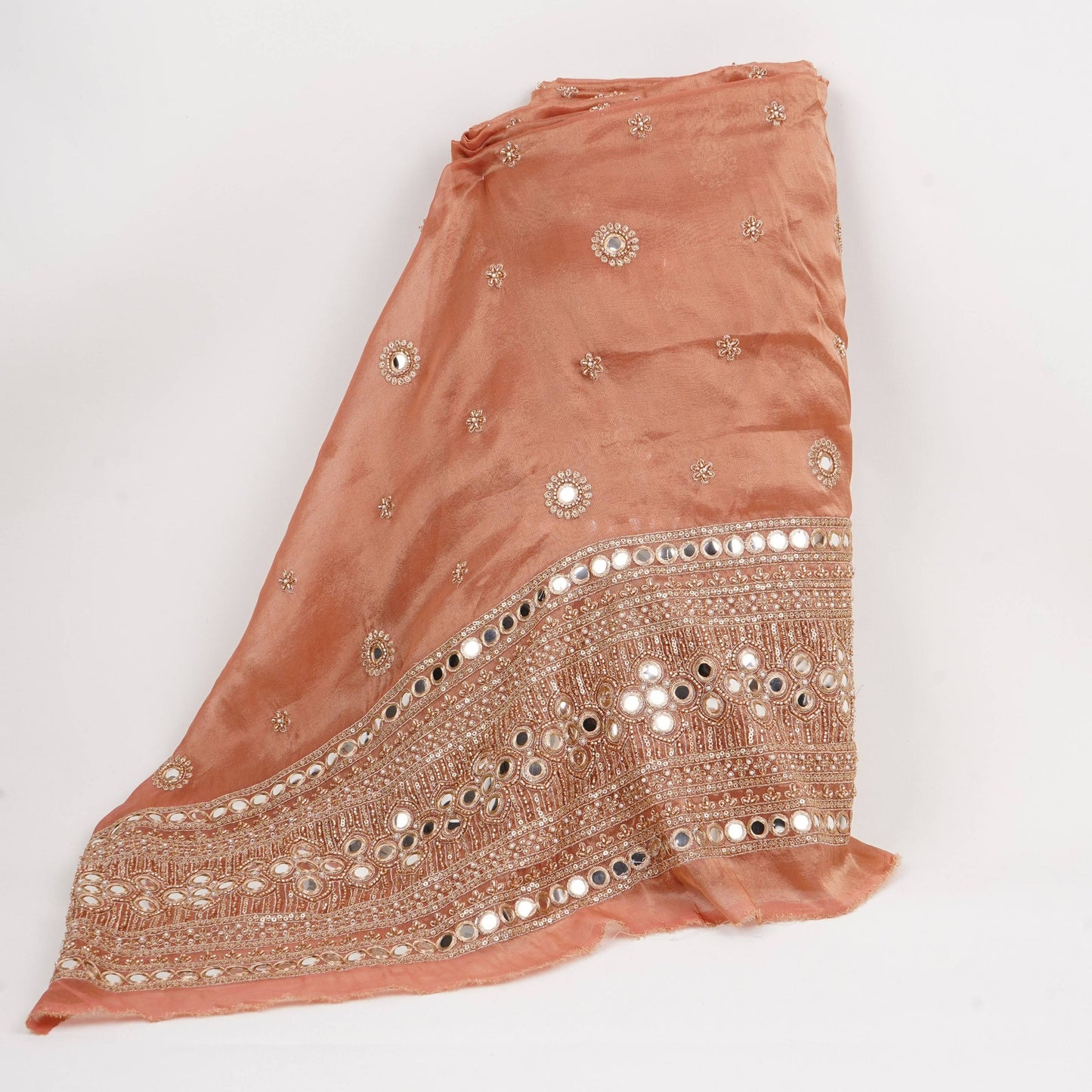Golden Mirror thread cutdana embroidery Dyeable Kanjivaram Silk Fabric TF-31151
