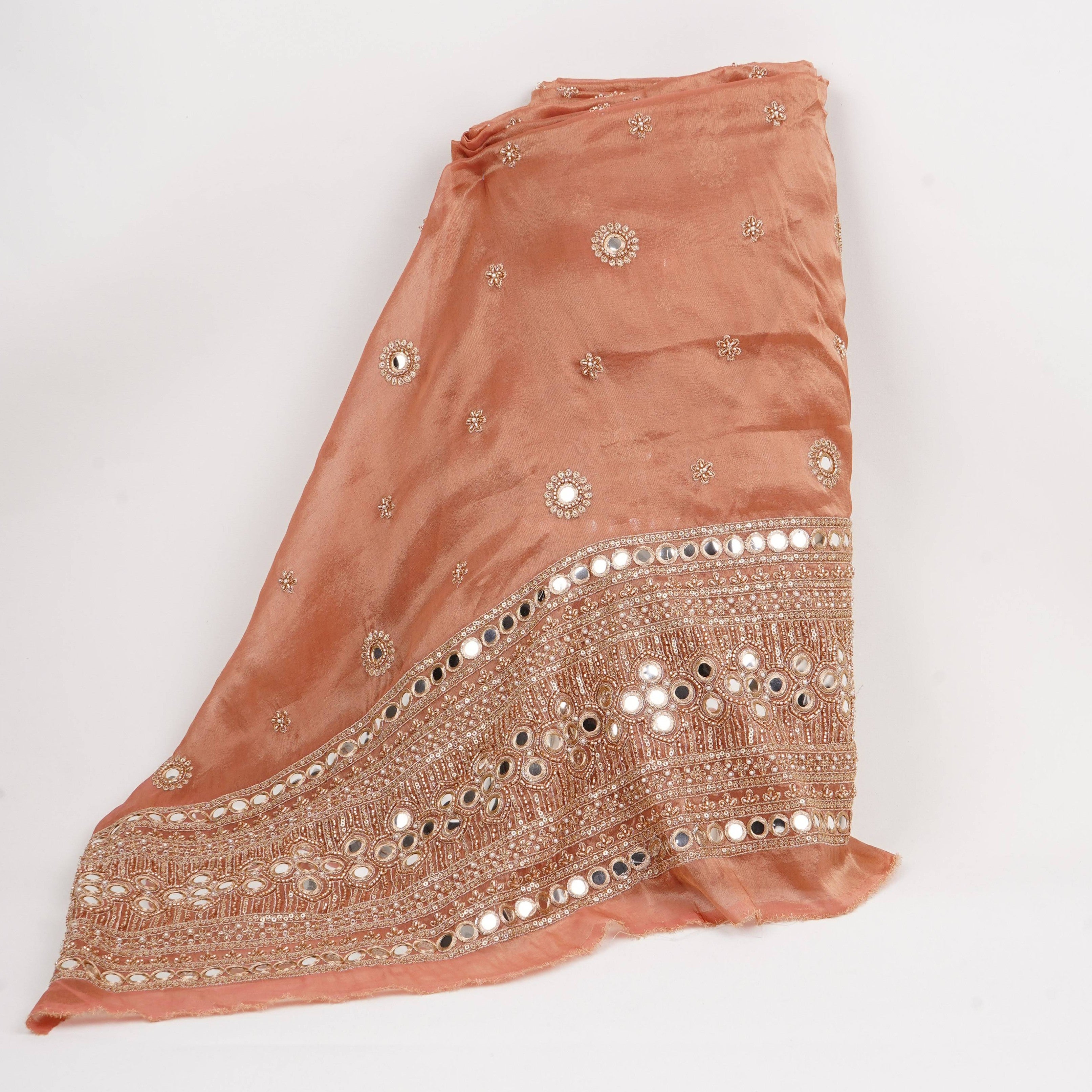 Golden Mirror thread cutdana embroidery Dyeable Kanjivaram Silk Fabric TF-31151 - TradeUNO