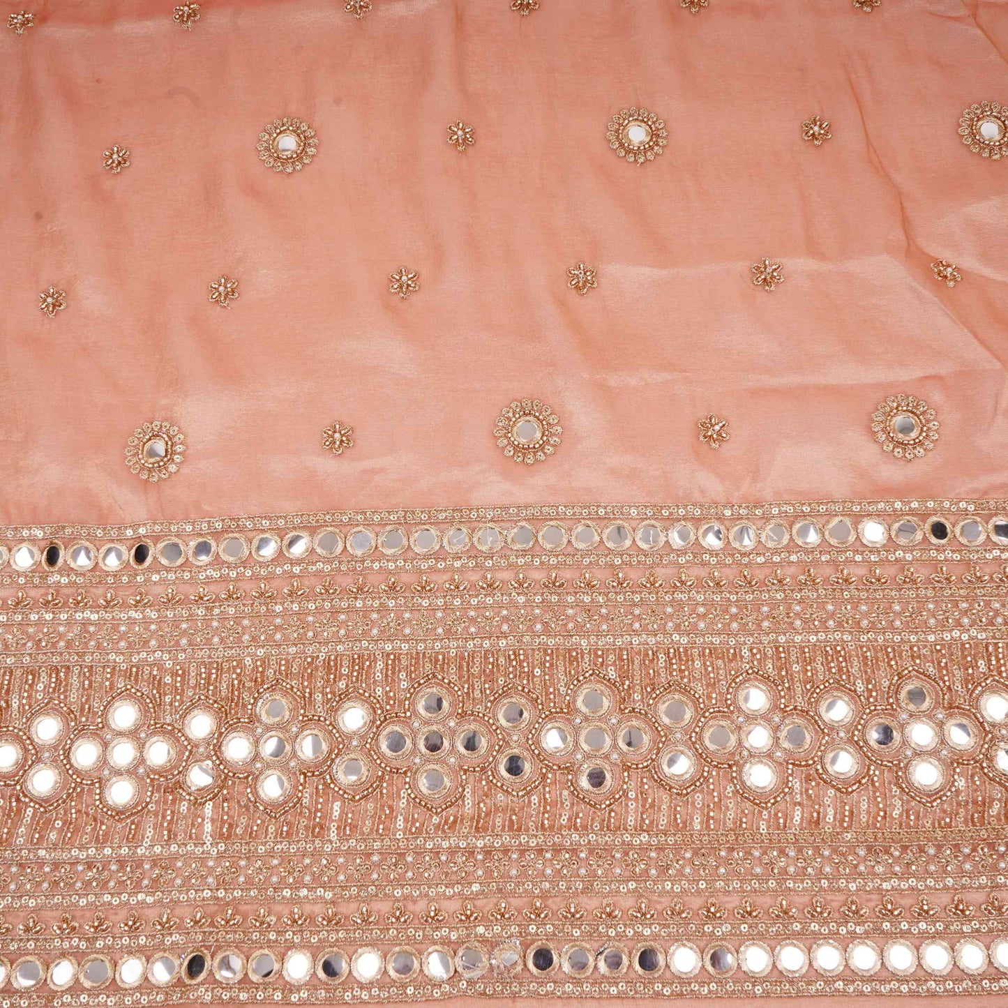 Golden Mirror thread cutdana embroidery Dyeable Kanjivaram Silk Fabric TF-31151