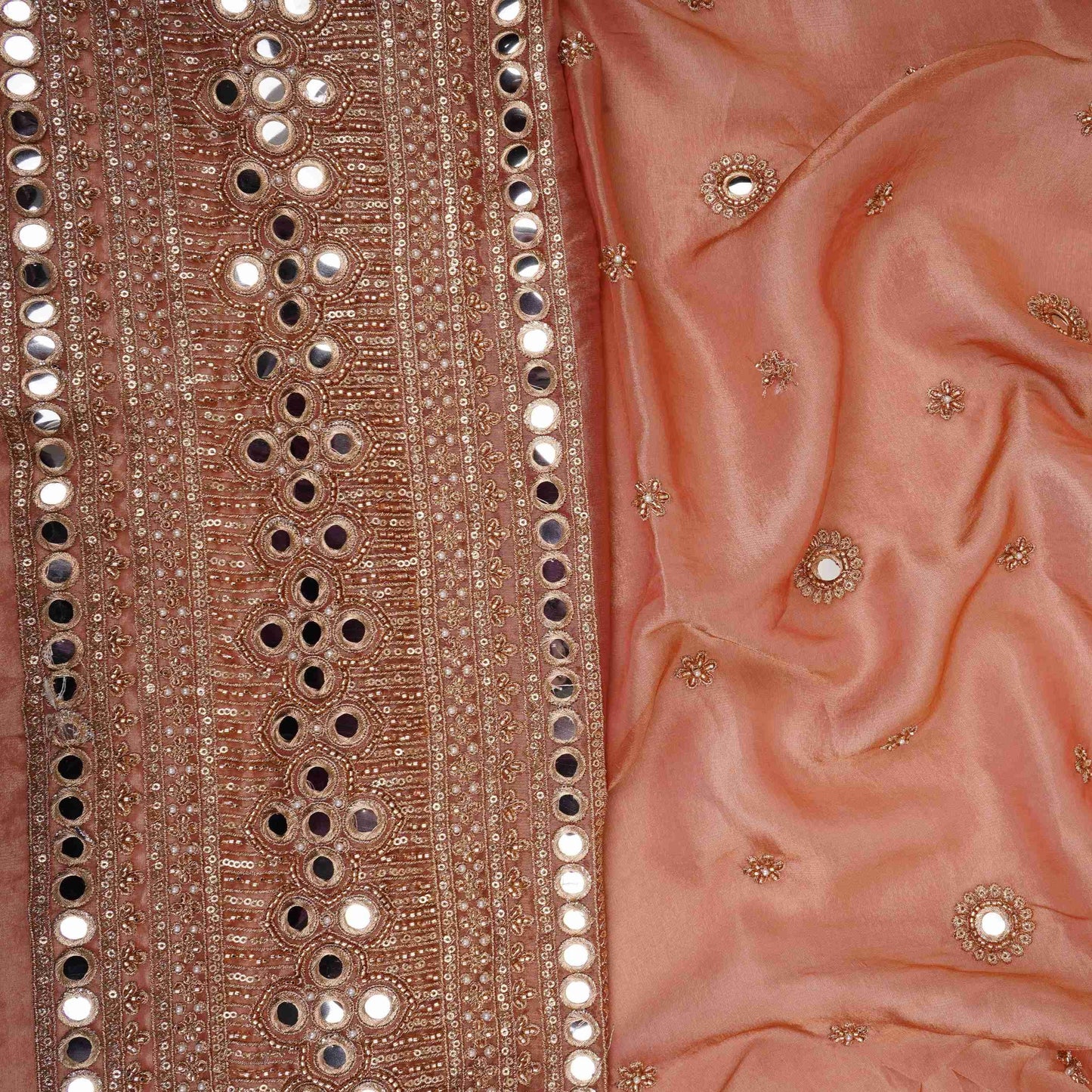 Golden Mirror thread cutdana embroidery Dyeable Kanjivaram Silk Fabric TF-31151