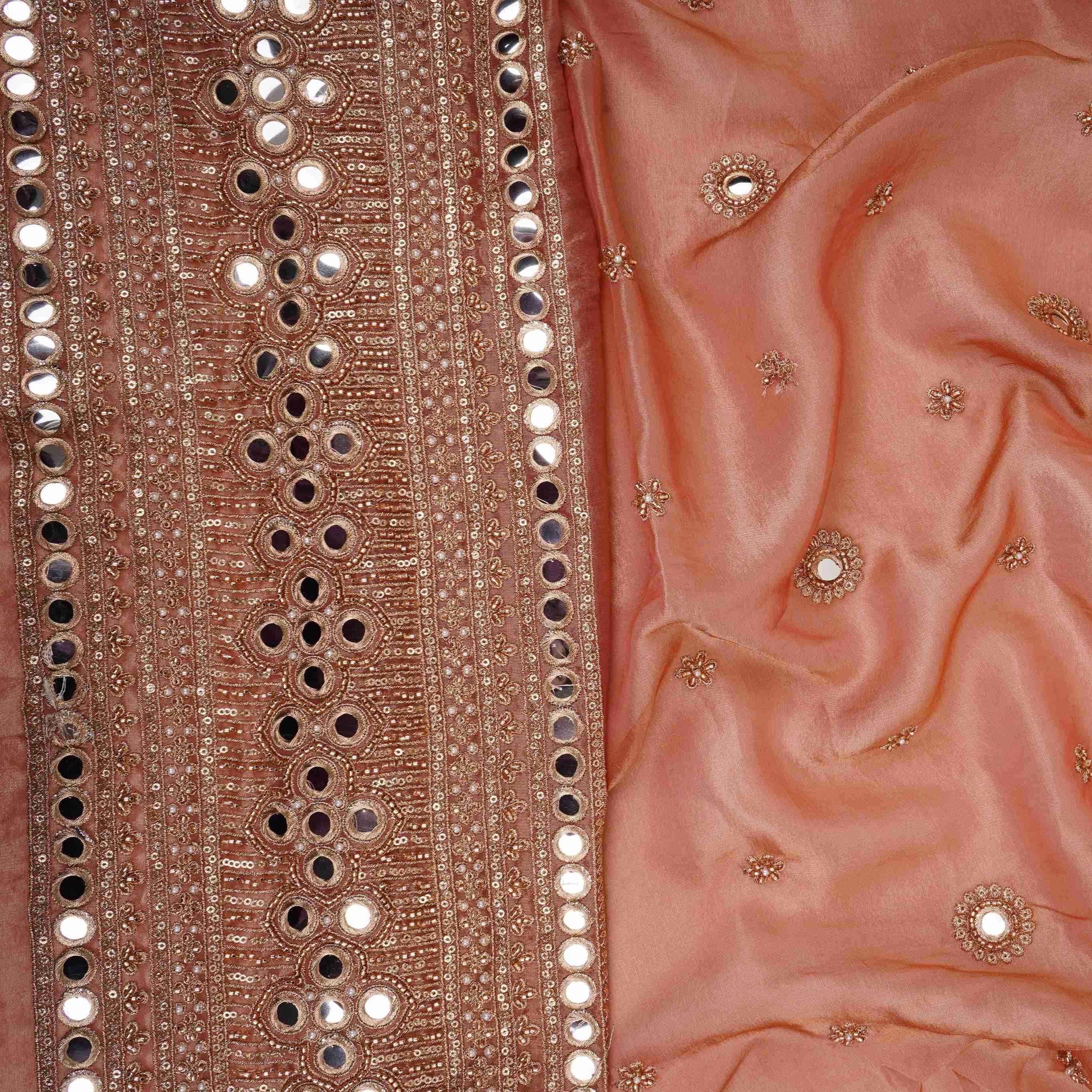 Golden Mirror thread cutdana embroidery Dyeable Kanjivaram Silk Fabric TF-31151 - TradeUNO
