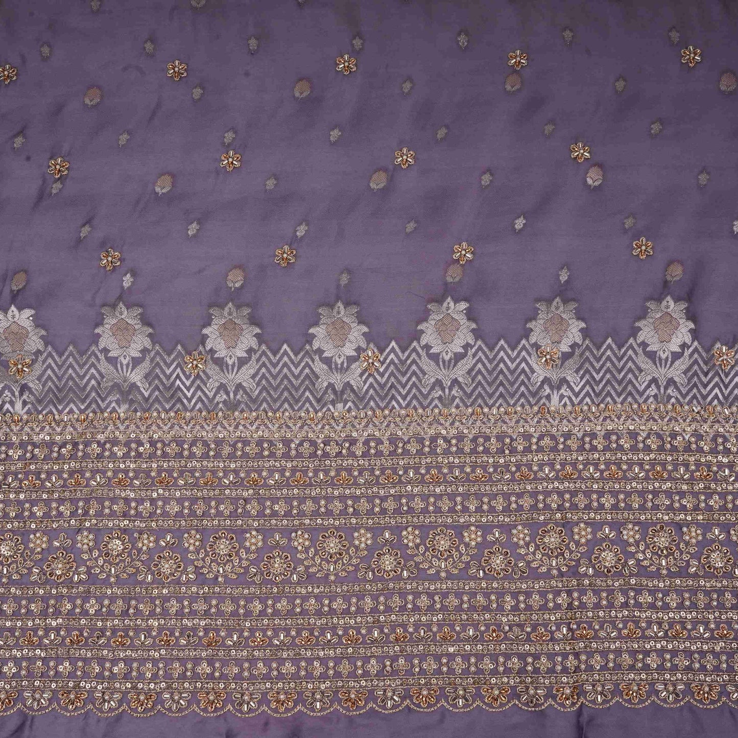 Lavender Zari cutdana embroidery Satin Silk Fabric TF-31121