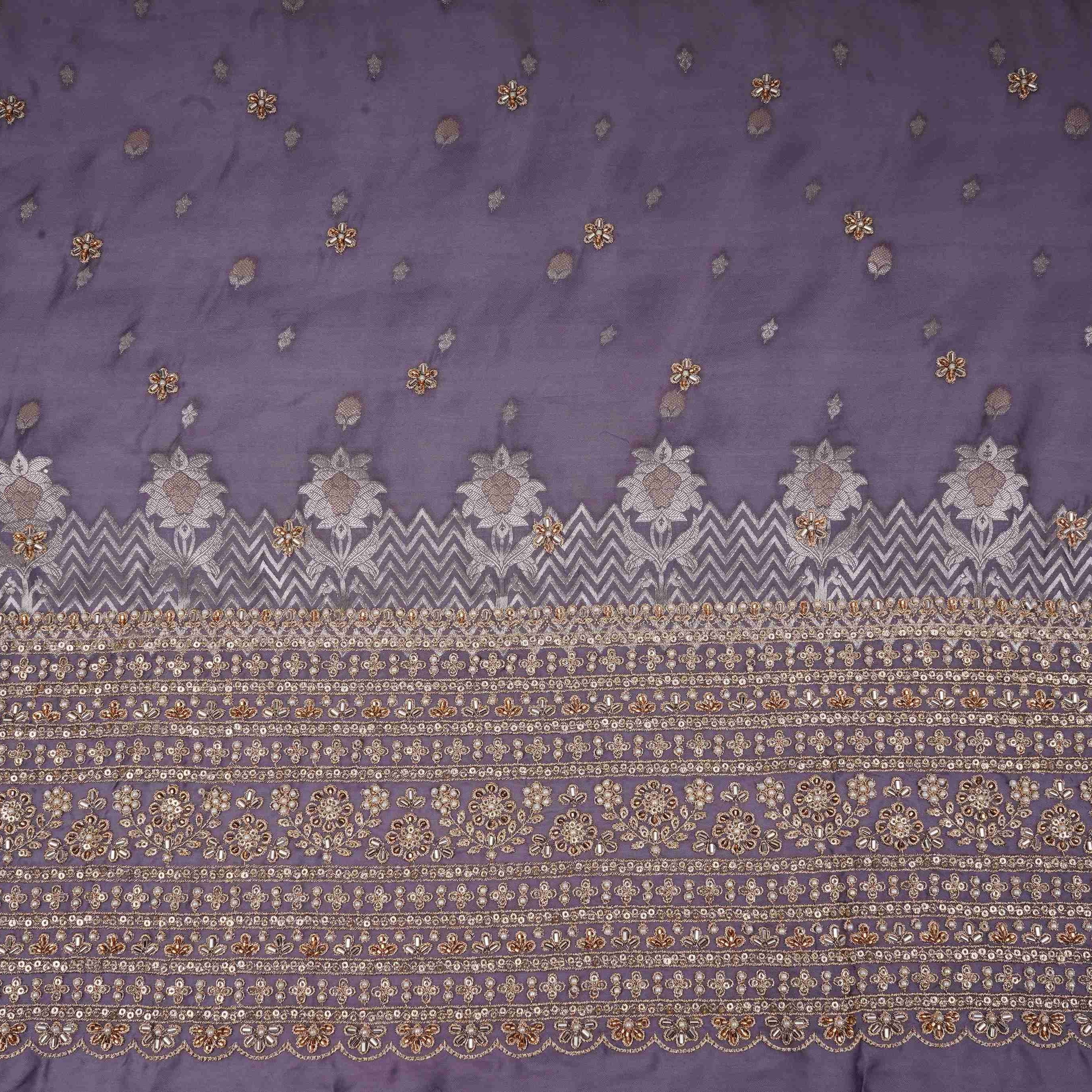 Lavender Zari cutdana embroidery Satin Silk Fabric TF-31121 - TradeUNO