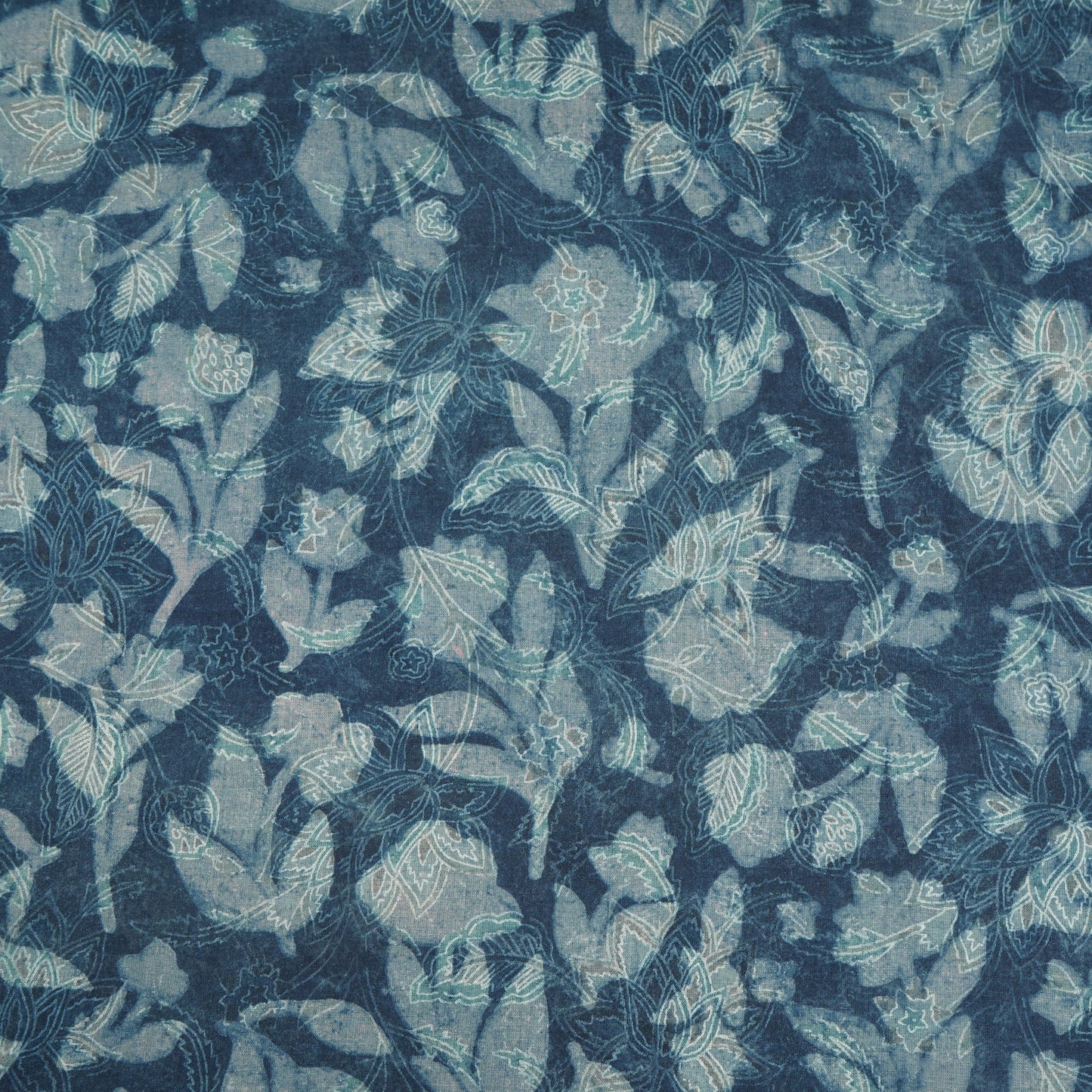 Blue with Multicolor Dabu Print Cotton Fabric NC-29663