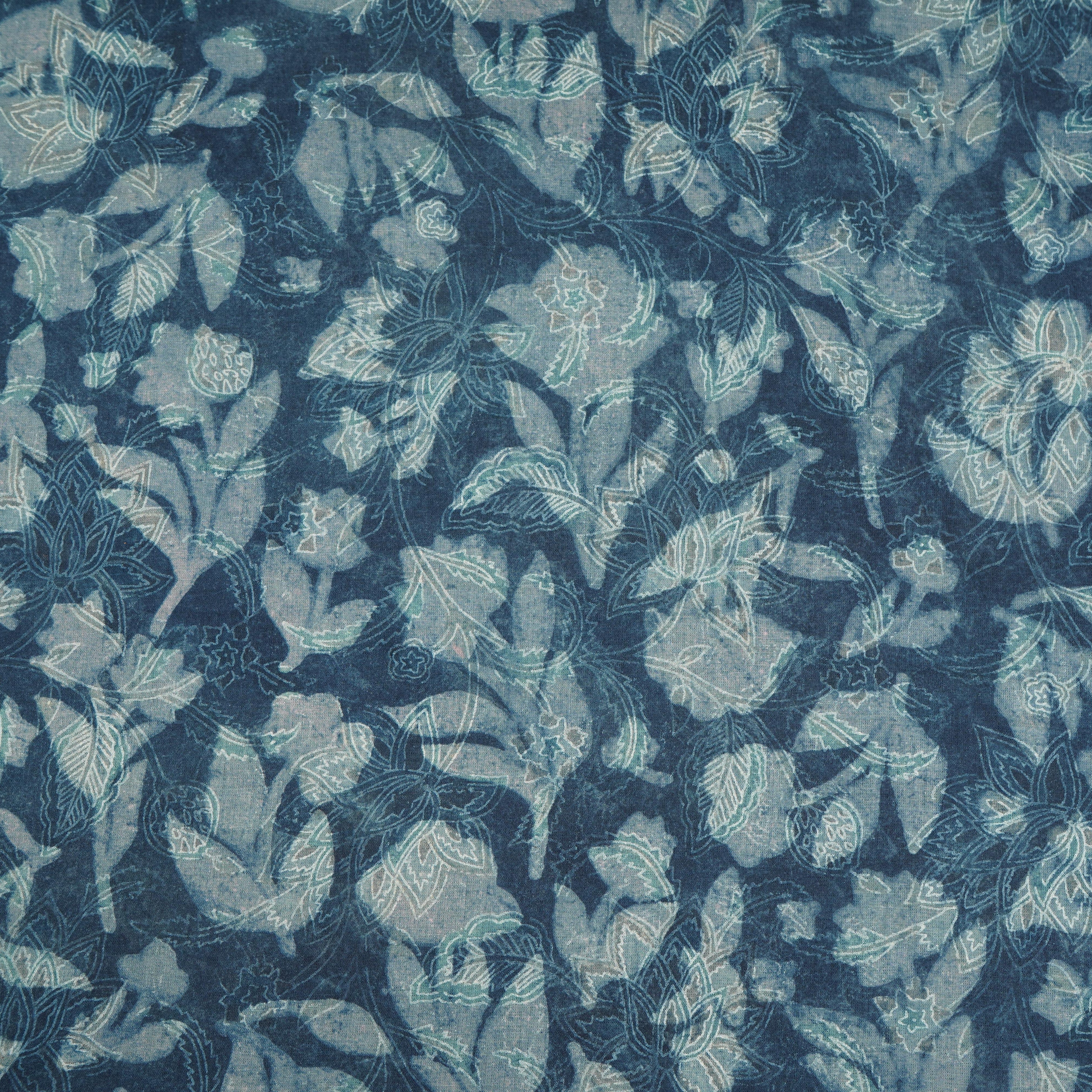 Blue with Multicolor Dabu Print Cotton Fabric NC-29663 - TradeUNO