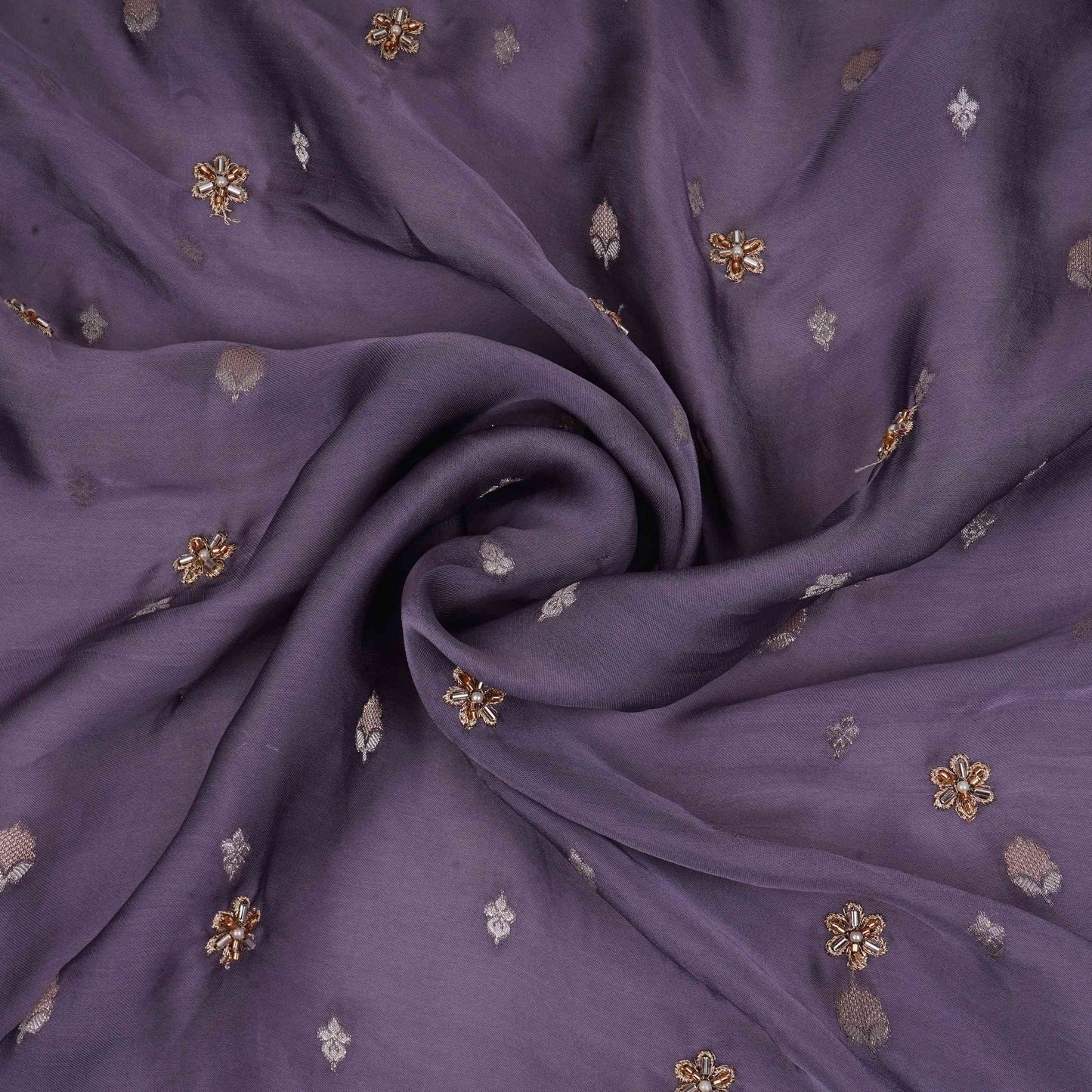 Lavender Zari cutdana embroidery Satin Silk Fabric TF-31121