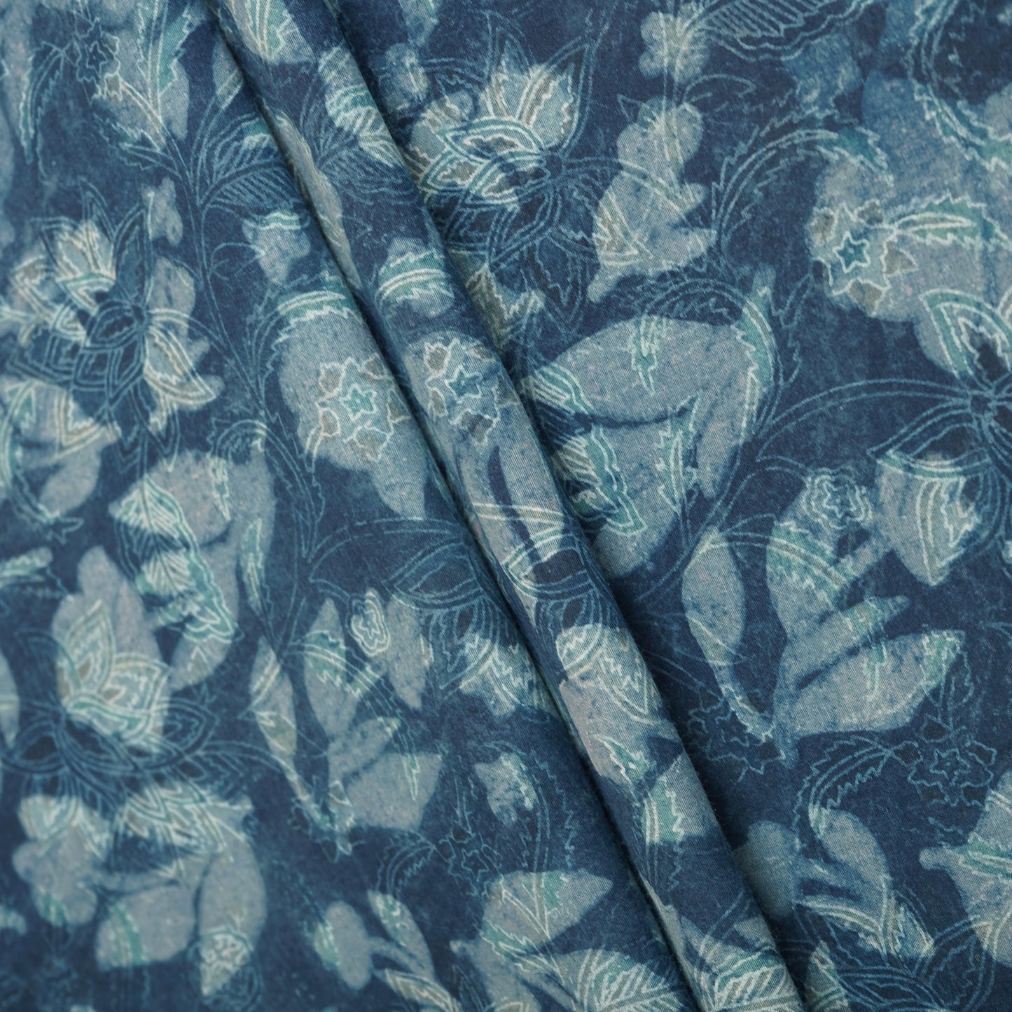 Blue with Multicolor Dabu Print Cotton Fabric NC-29663
