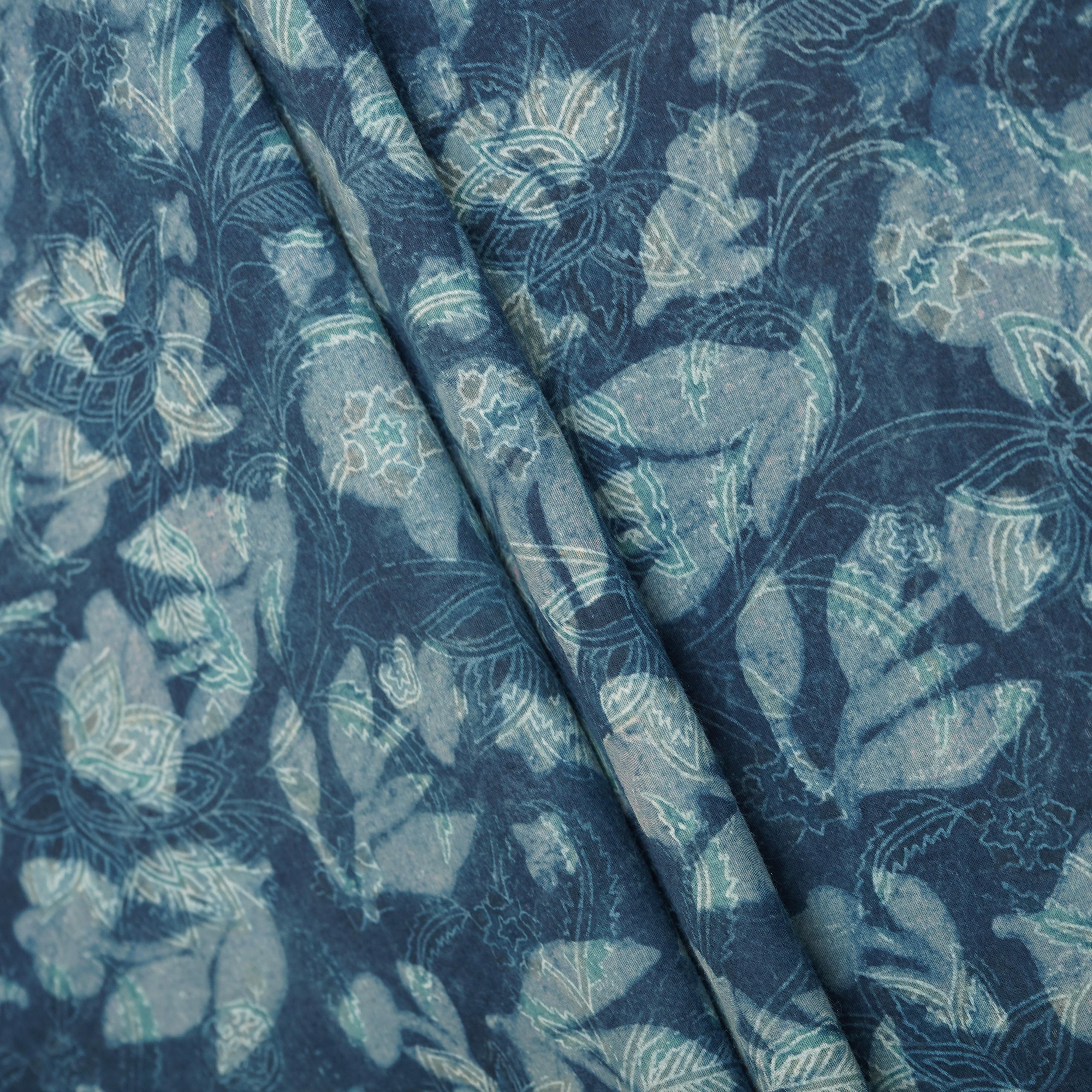 Blue with Multicolor Dabu Print Cotton Fabric NC-29663 - TradeUNO