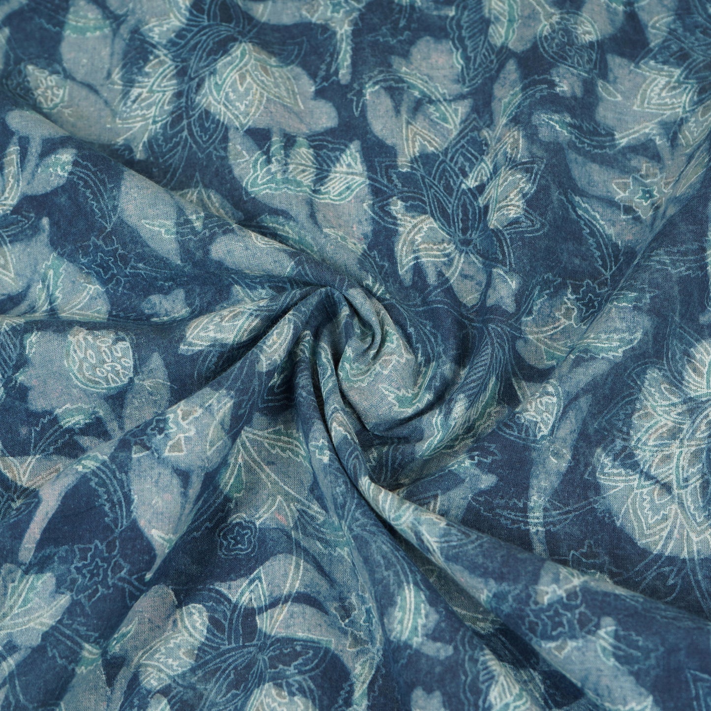 Blue with Multicolor Dabu Print Cotton Fabric NC-29663