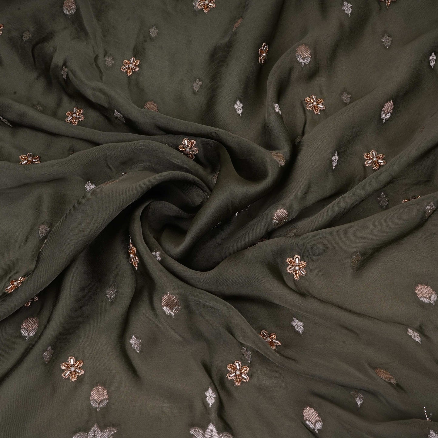 Green Zari cutdana embroidery Satin Silk Fabric TF-31119