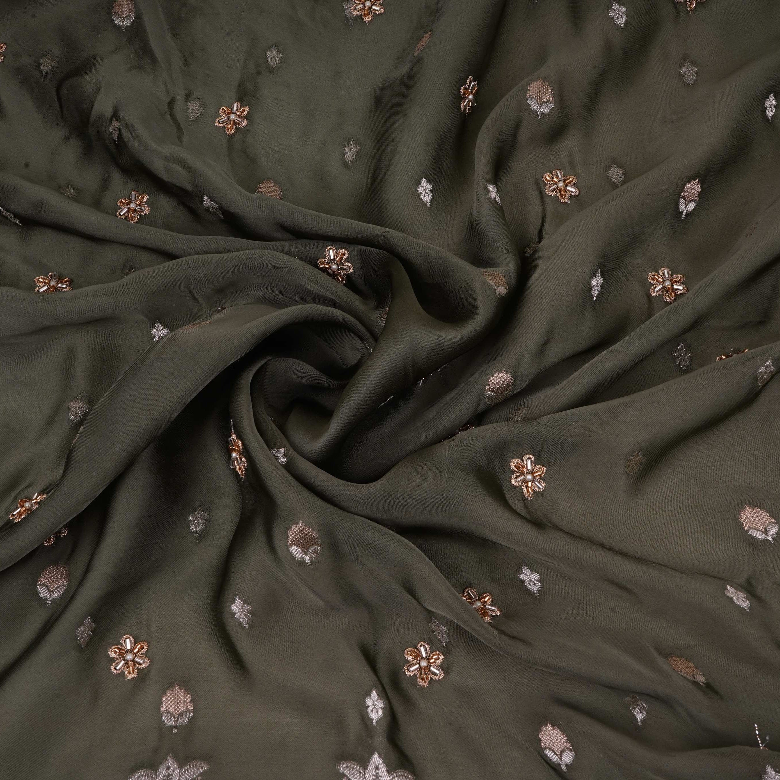 Green Zari cutdana embroidery Satin Silk Fabric TF-31119 - TradeUNO