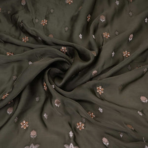 Green Zari cutdana embroidery Satin Silk Fabric TF-31119 - TradeUNO
