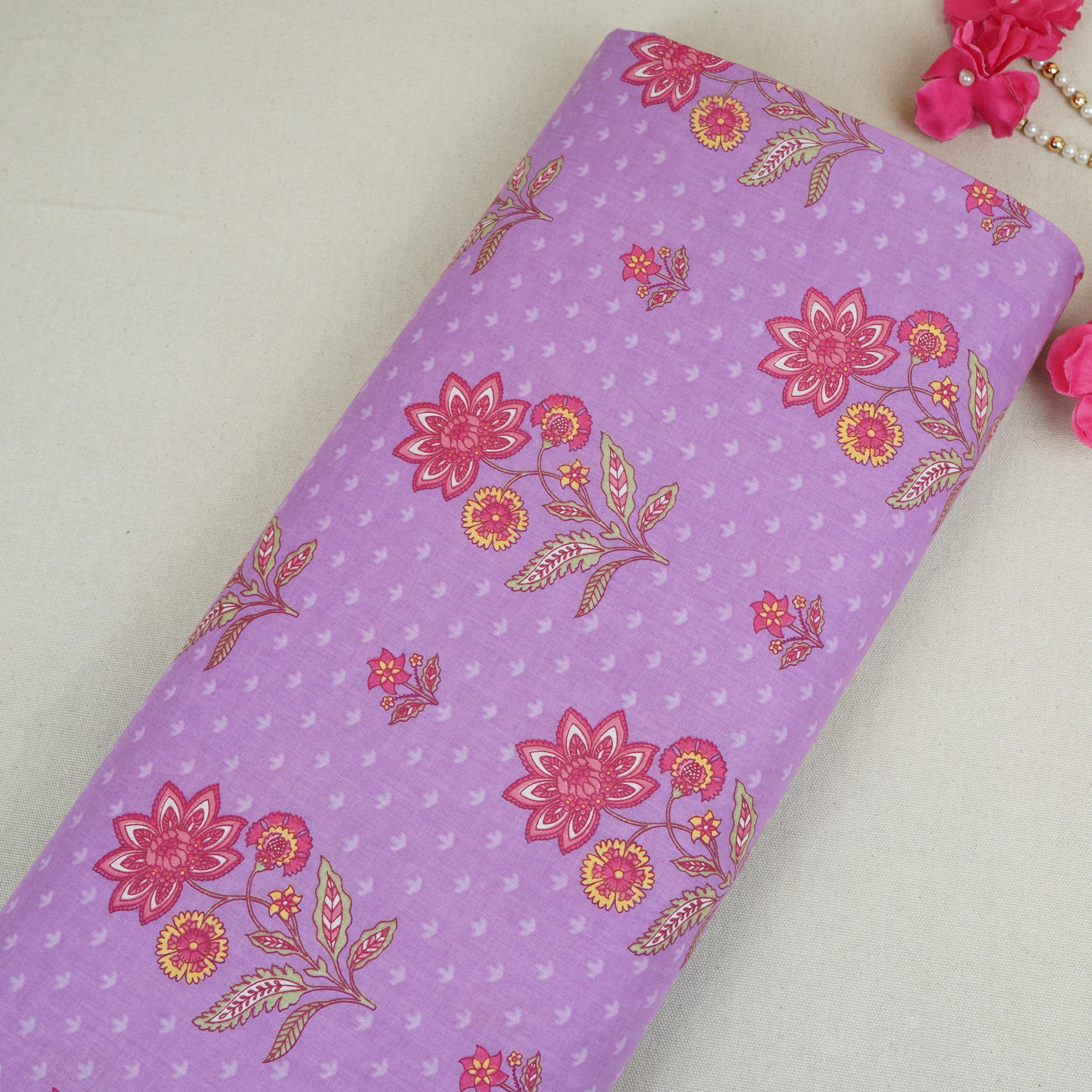 Pink Floral Print Cotton Fabric AFI-29532 - TradeUNO