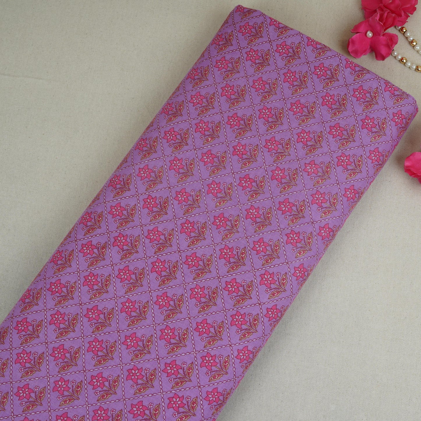 Pink Floral Print Cotton Fabric AFI-29531