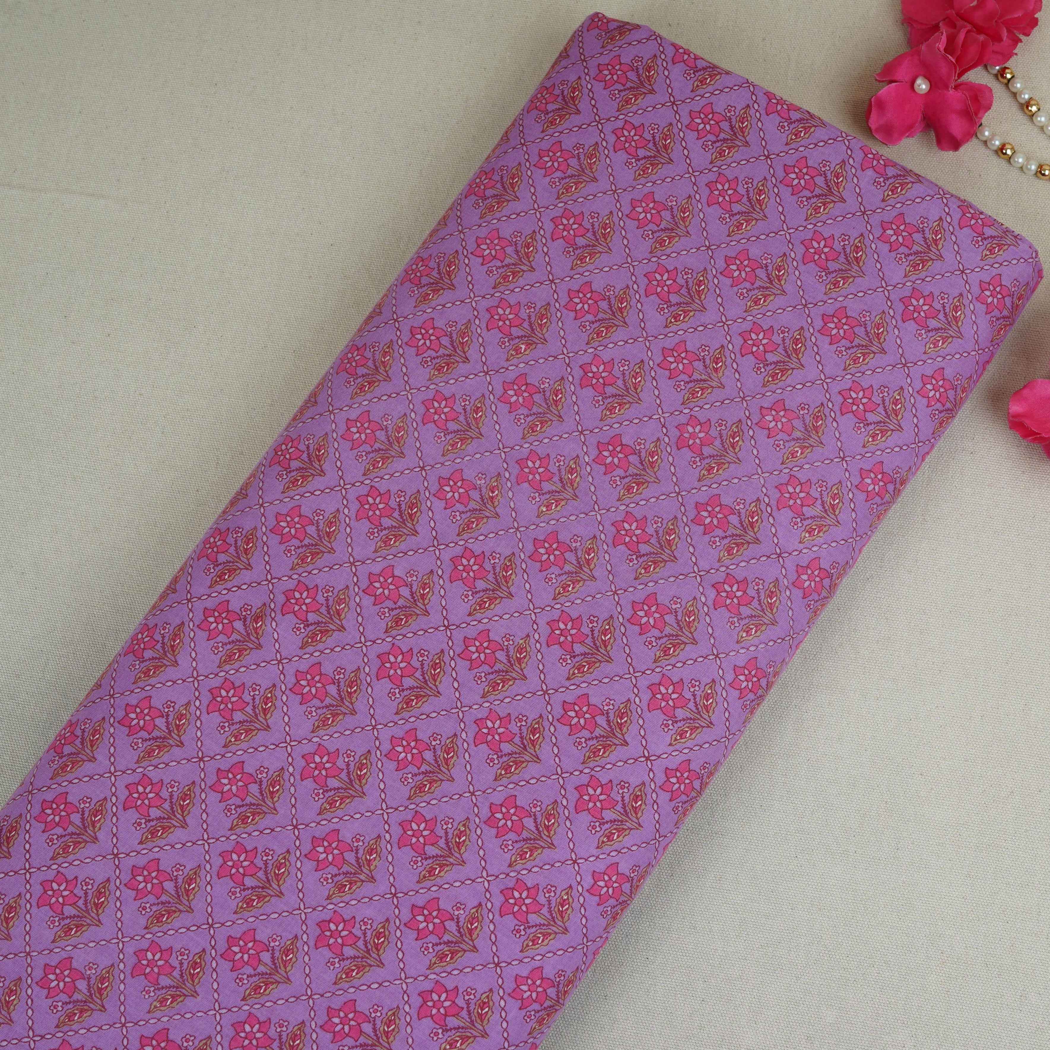 Pink Floral Print Cotton Fabric AFI-29531 - TradeUNO