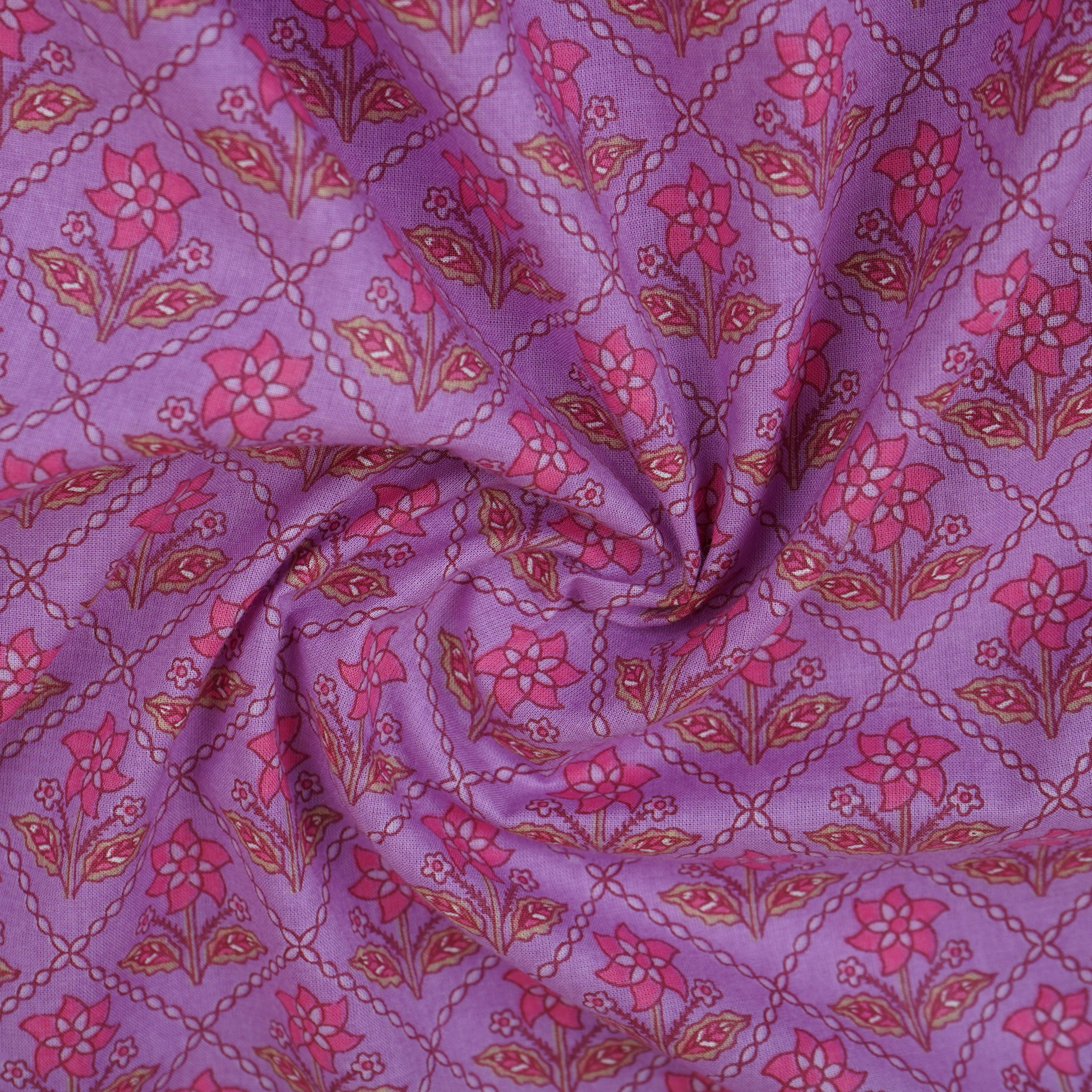 Pink Floral Print Cotton Fabric AFI-29531 - TradeUNO