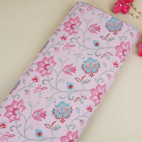 Baby Pink Floral Print Cotton Fabric AFI-29534
