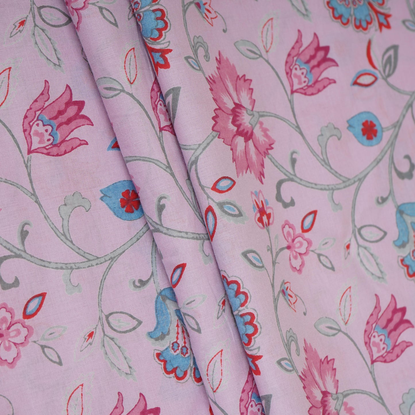 Baby Pink Floral Print Cotton Fabric AFI-29534