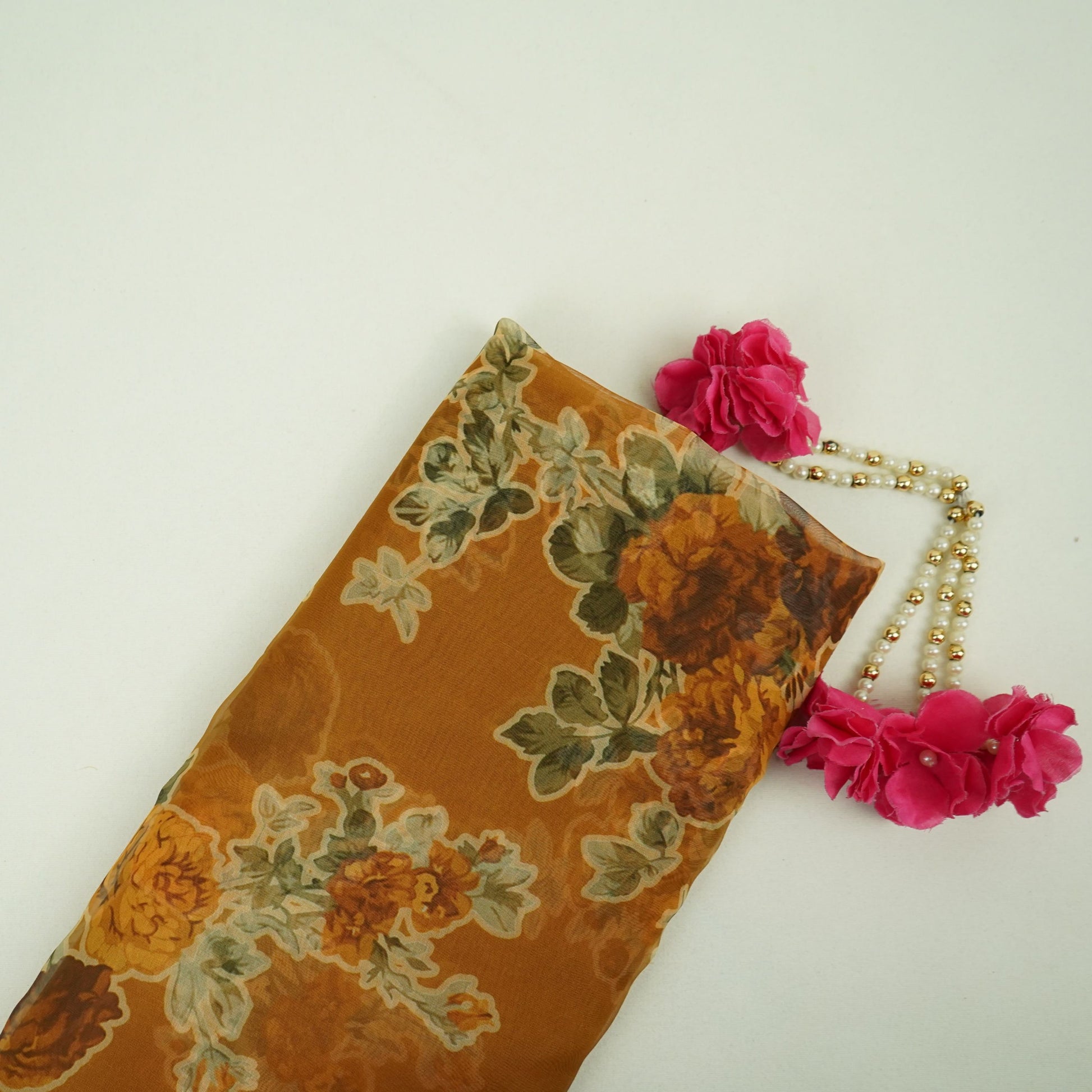 Mustard Gold floral print Organza Fabric MTF-31488 - TradeUNO