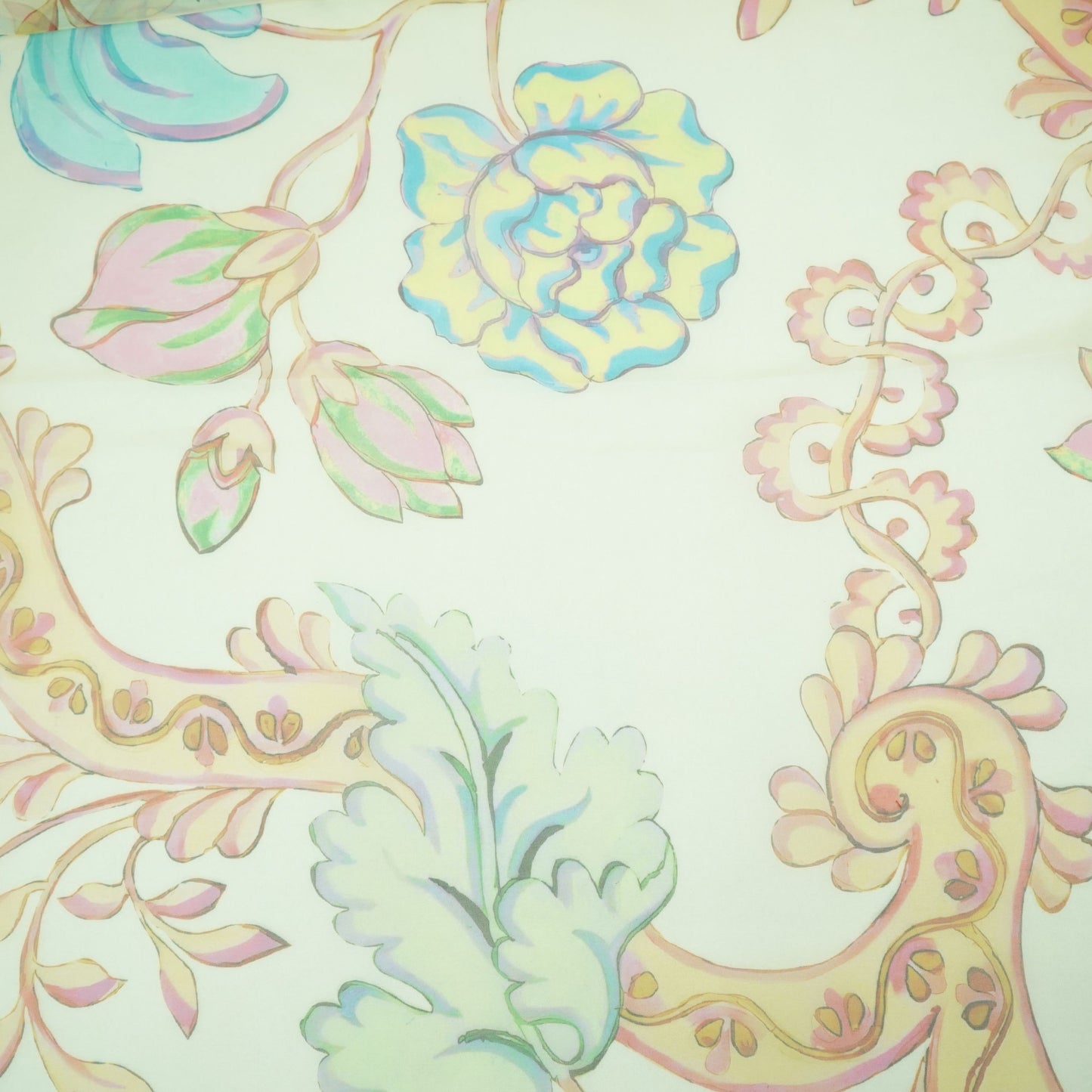 Cream Abstract print Organza Fabric MTF-31484 - TradeUNO