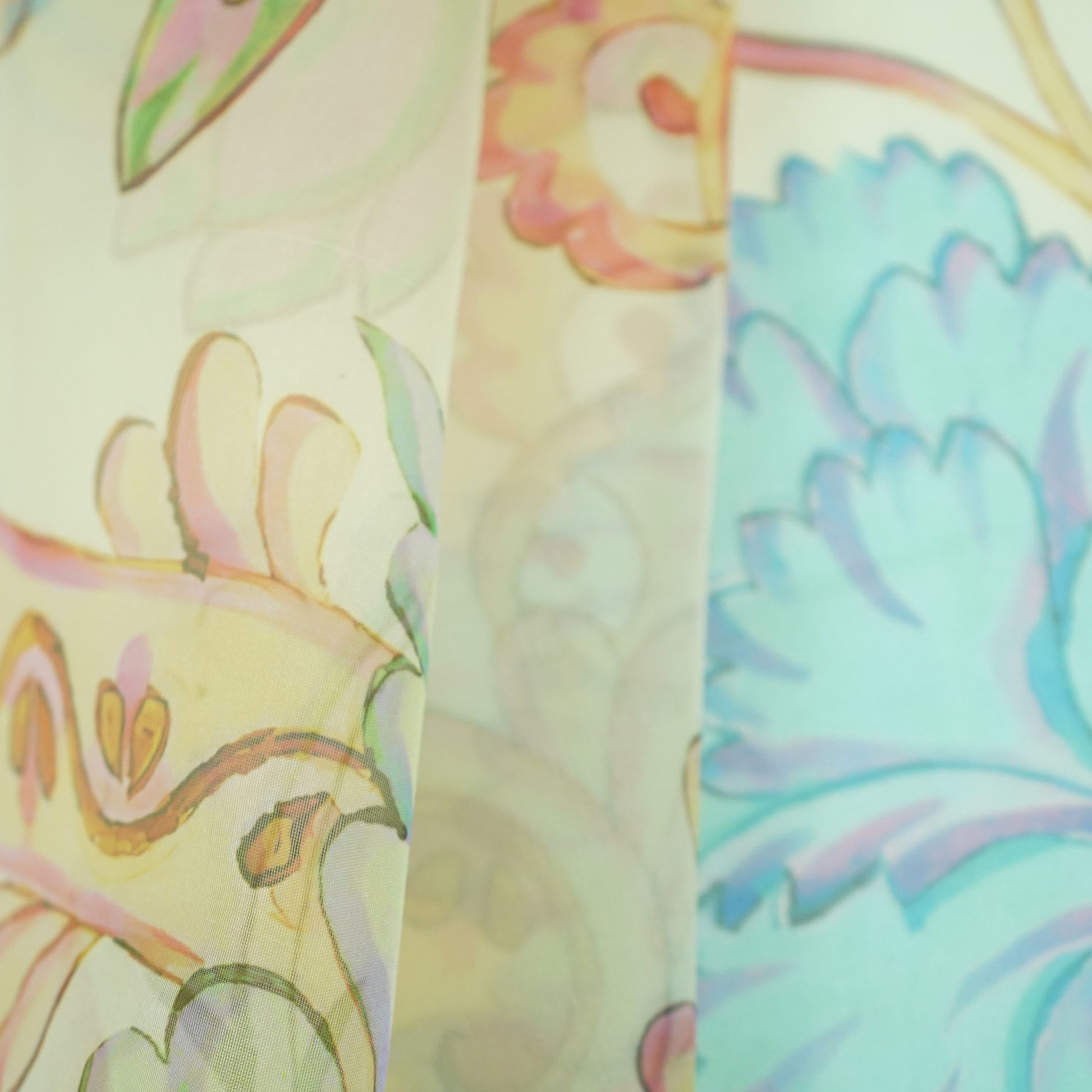 Cream Abstract print Organza Fabric MTF-31484 - TradeUNO