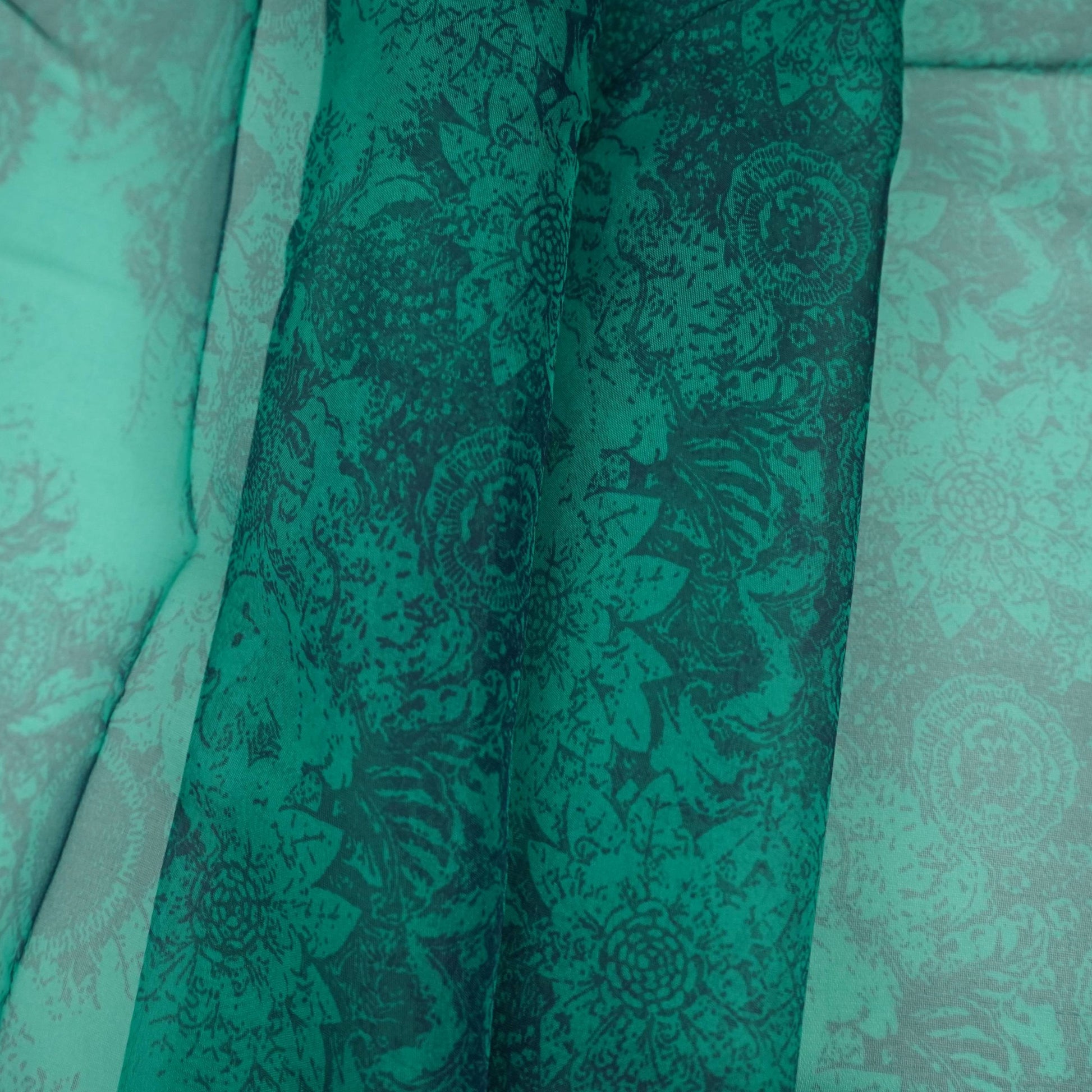 Teal Green floral print Organza Fabric MTF-31487 - TradeUNO