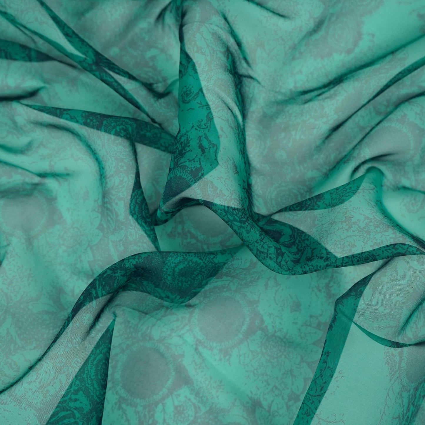 Teal Green floral print Organza Fabric MTF-31487 - TradeUNO