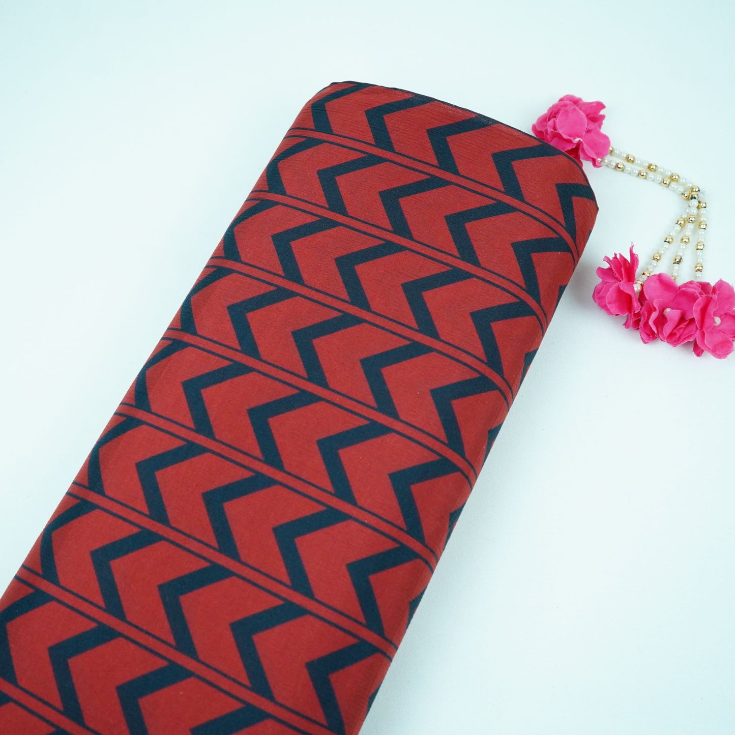 Maroon & Black Chevron print Chinnon Fabric MT-31176