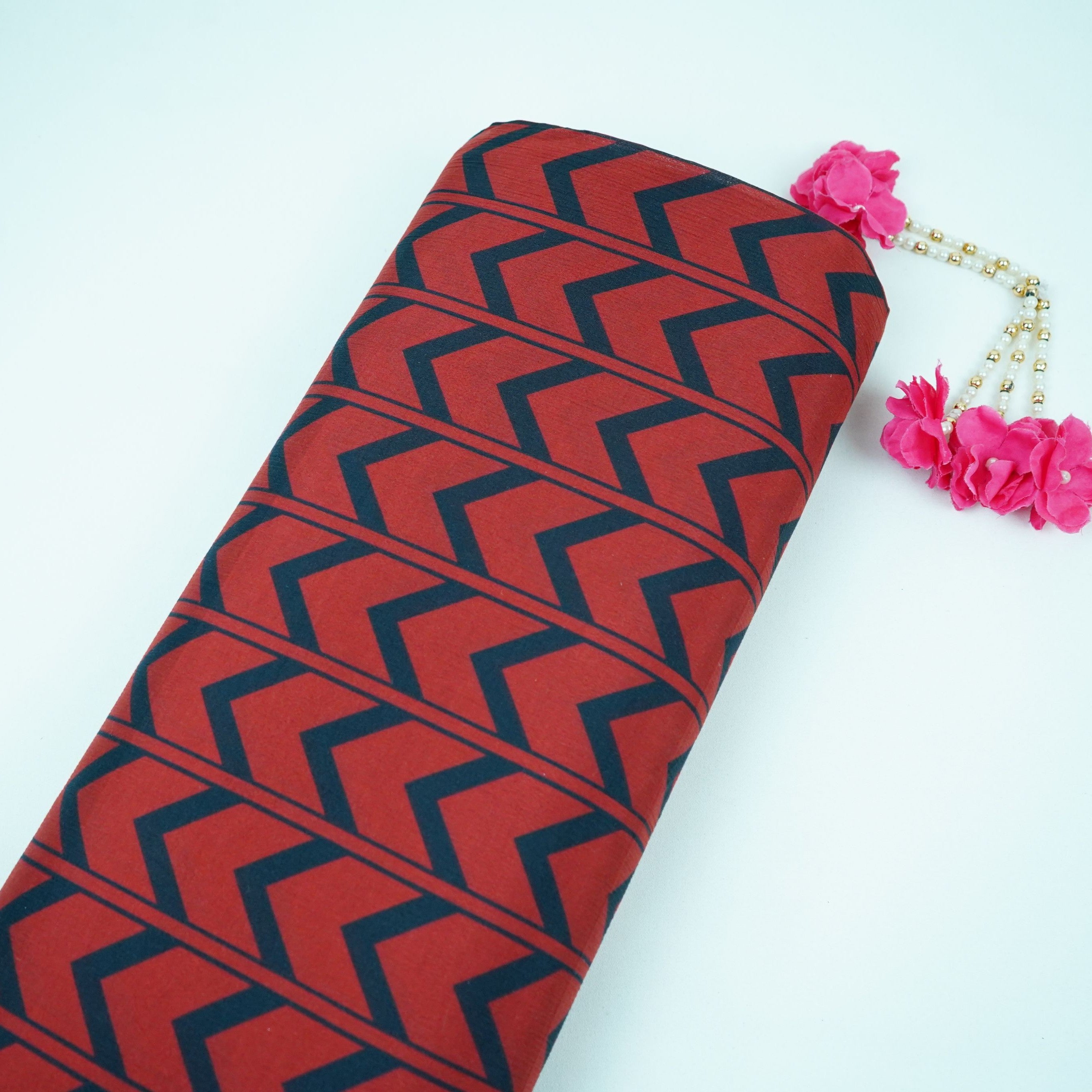 Maroon & Black Chevron print Chinnon Fabric MT-31176 - TradeUNO
