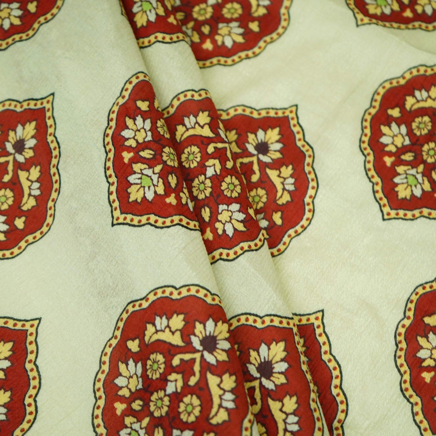 Maroon Mughal Buta floral print Chinnon Fabric MT-31175