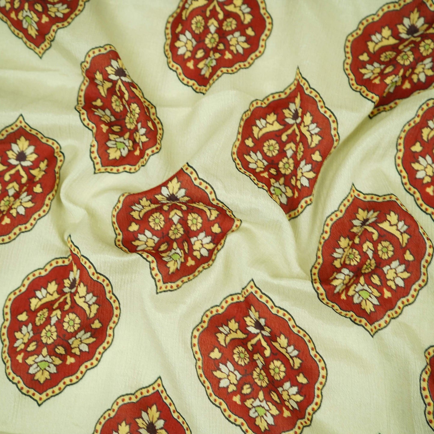 Maroon Mughal Buta floral print Chinnon Fabric MT-31175