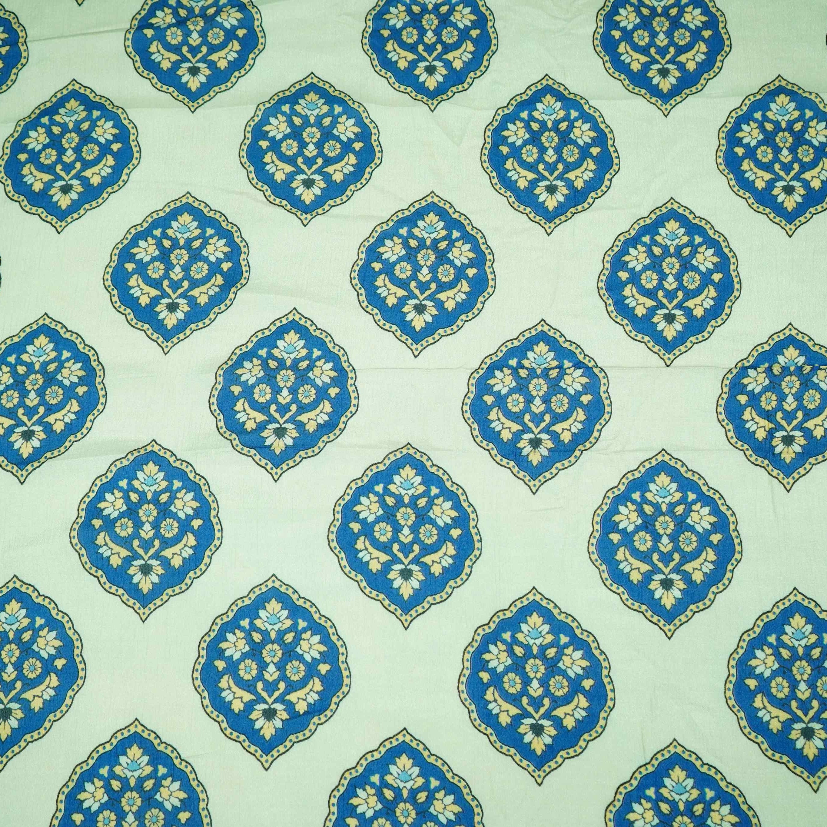Royal Blue Mughal Buta floral print Chinnon Fabric MT-31177 - TradeUNO