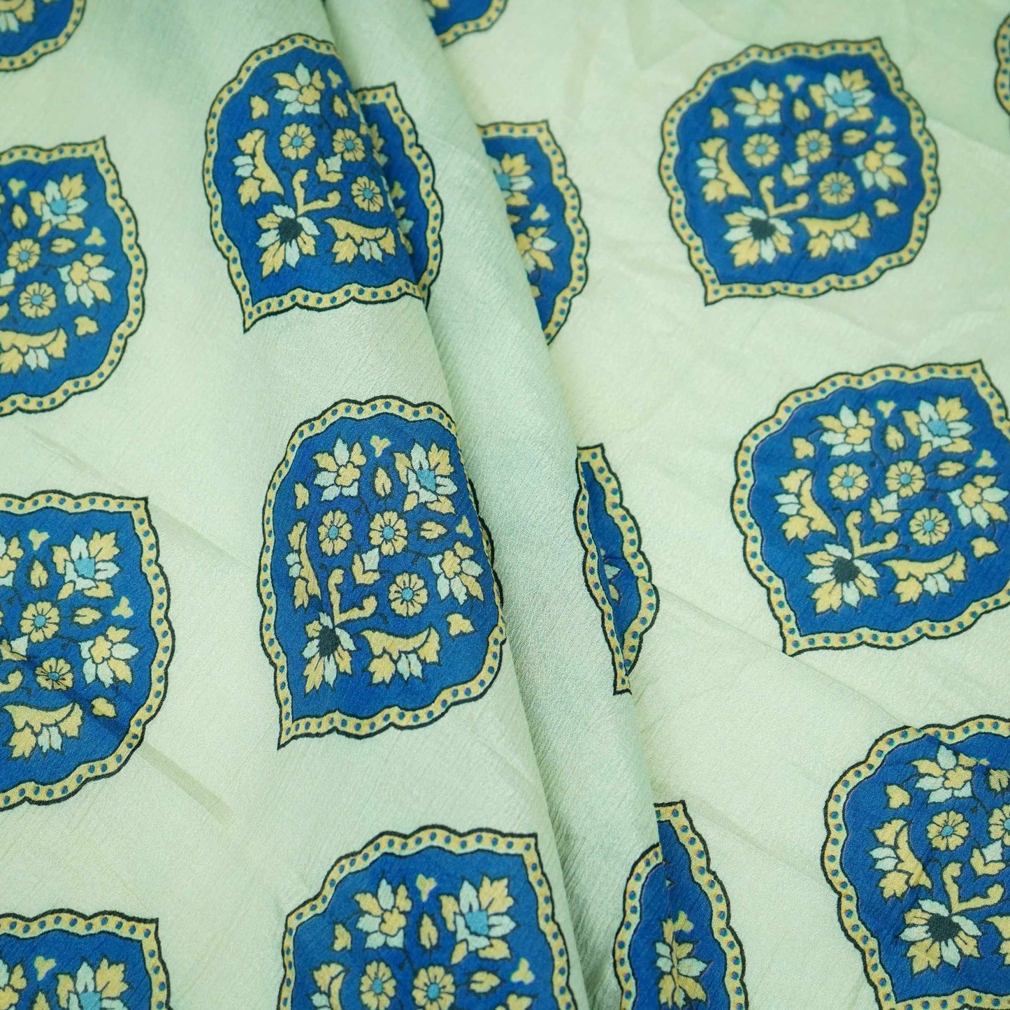 Royal Blue Mughal Buta floral print Chinnon Fabric MT-31177