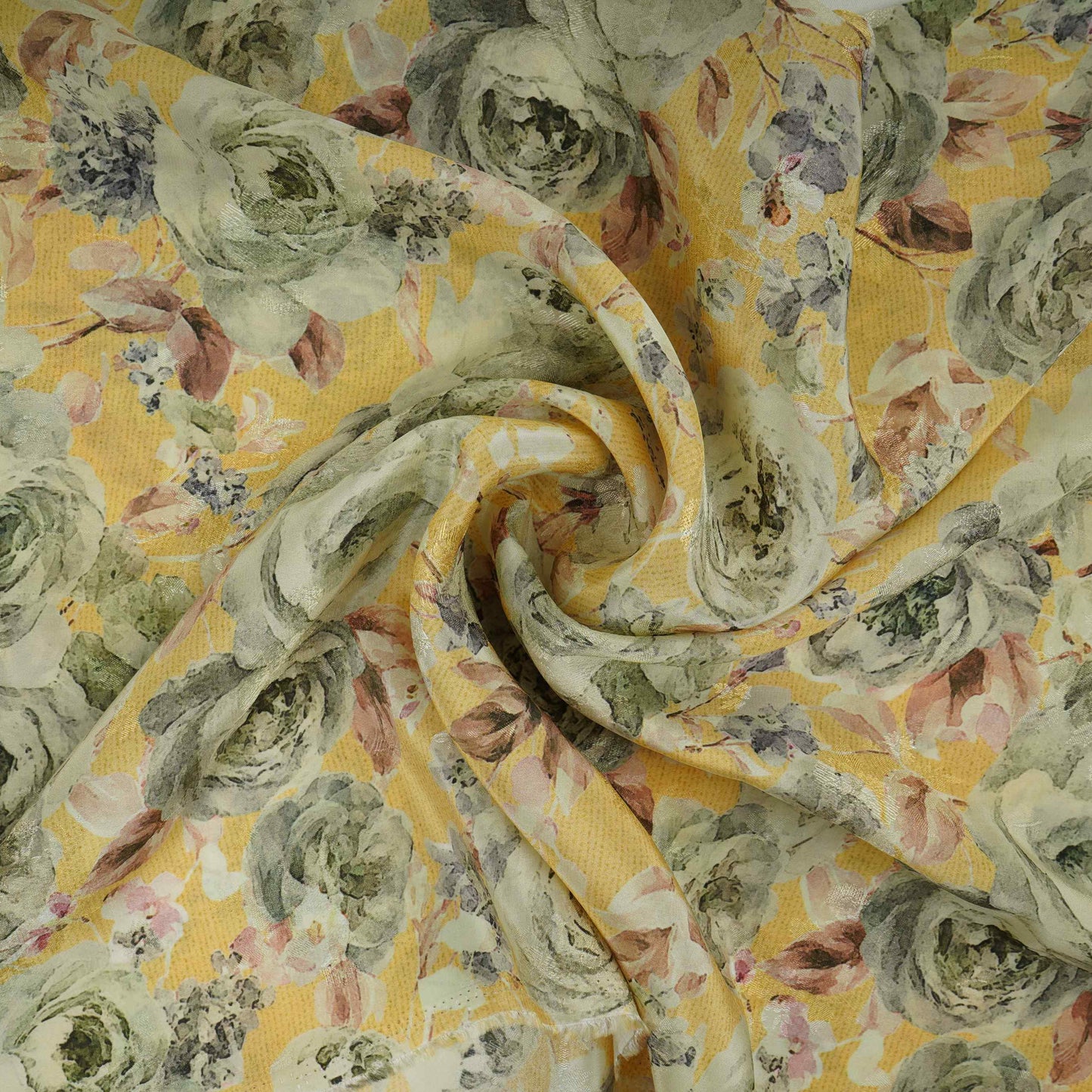 Butter Yellow floral Jacquard print Pure Crepe Fabric MTF-31477