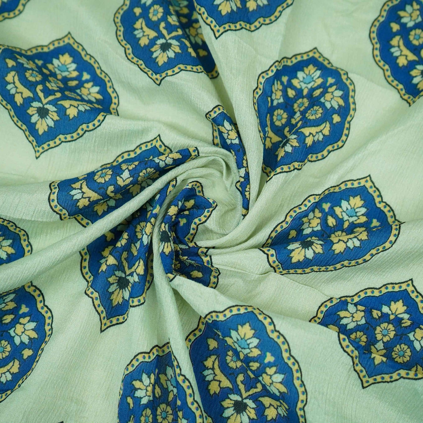 Royal Blue Mughal Buta floral print Chinnon Fabric MT-31177