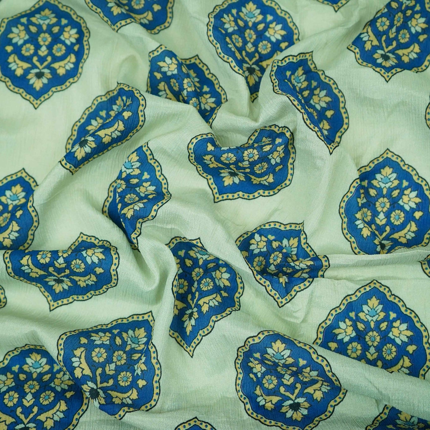 Royal Blue Mughal Buta floral print Chinnon Fabric MT-31177