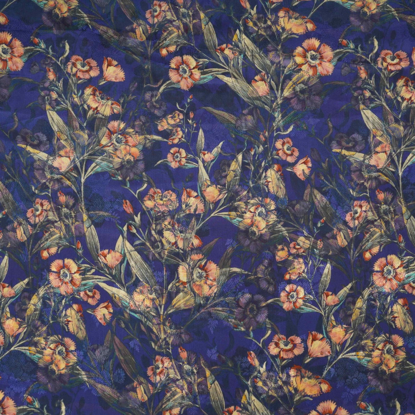 Royal Blue floral Jacquard print Pure Crepe Fabric MTF-31473