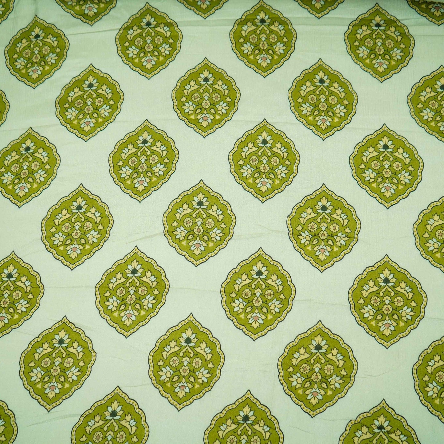 Olive Green Mughal Buta floral print Chinnon Fabric MT-31179
