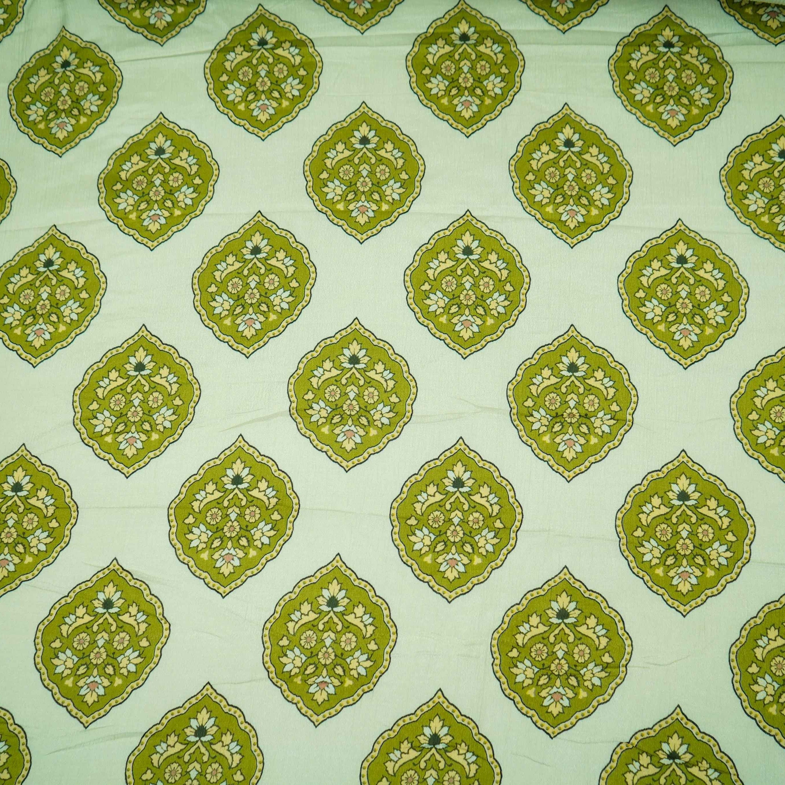 Olive Green Mughal Buta floral print Chinnon Fabric MT-31179 - TradeUNO