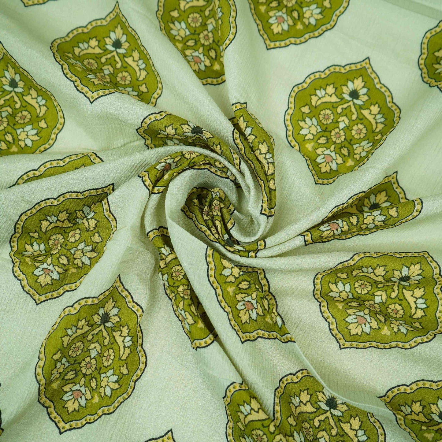 Olive Green Mughal Buta floral print Chinnon Fabric MT-31179