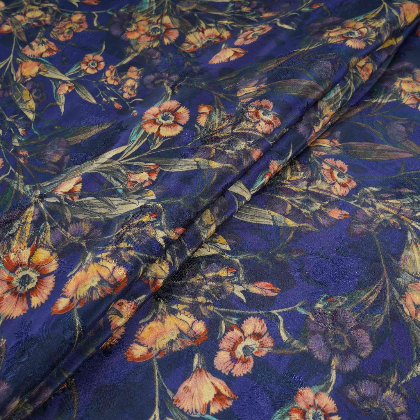 Royal Blue floral Jacquard print Pure Crepe Fabric MTF-31473