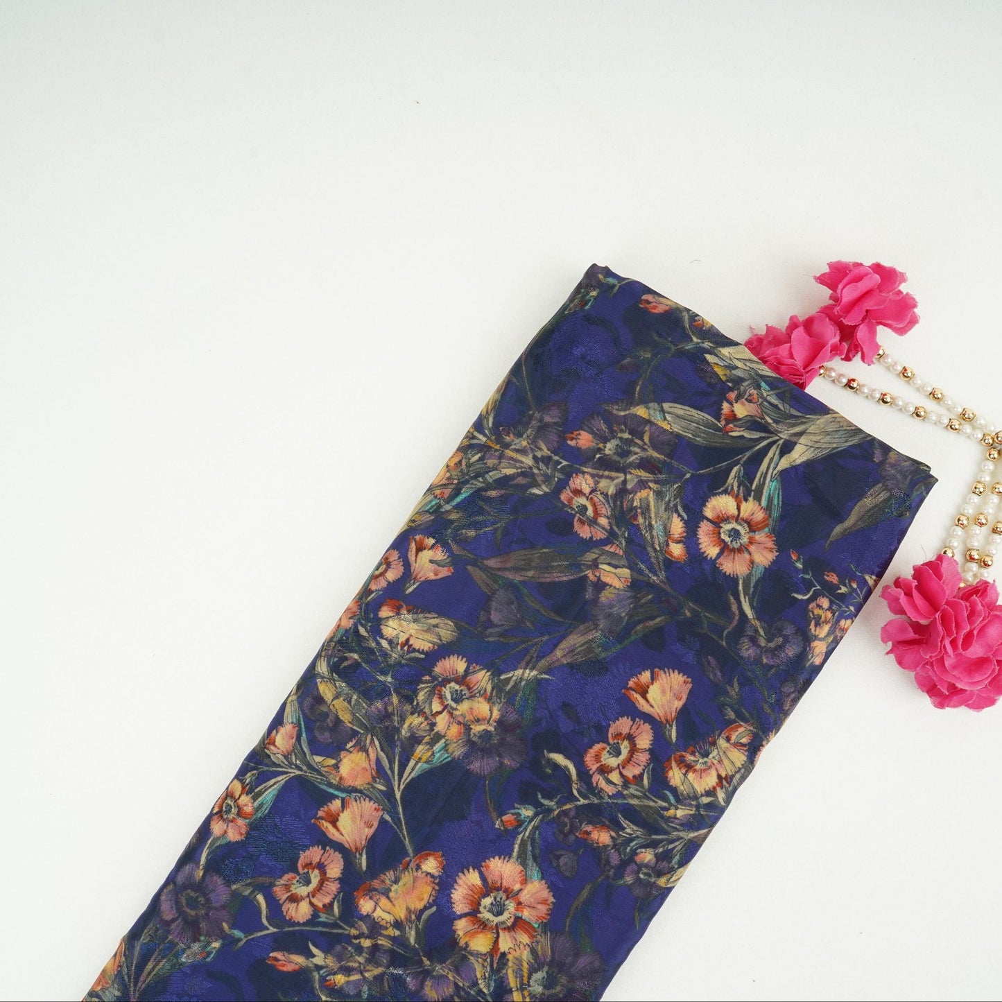 Royal Blue floral Jacquard print Pure Crepe Fabric MTF-31473