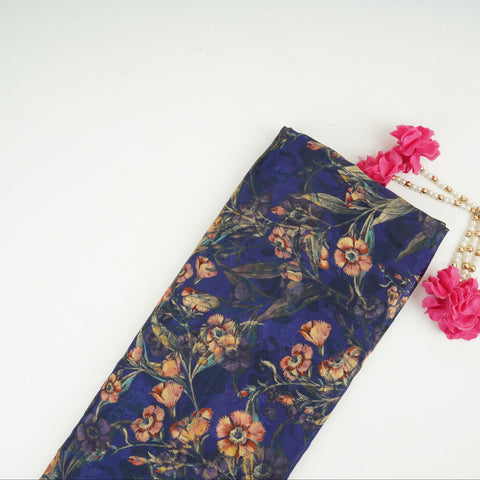 Royal Blue floral Jacquard print Pure Crepe Fabric MTF-31473