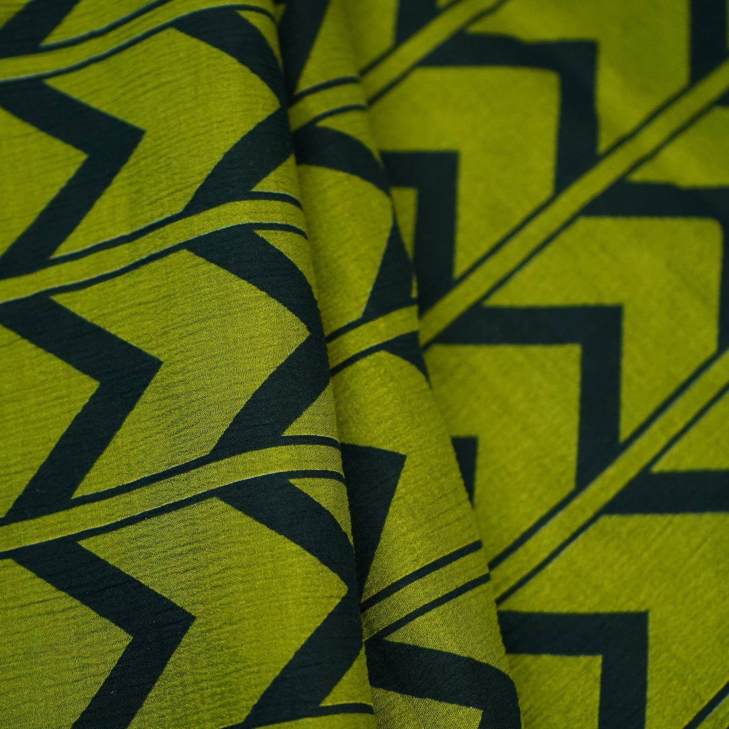 Olive Green & Black Chevron print Chinnon Fabric MT-31180