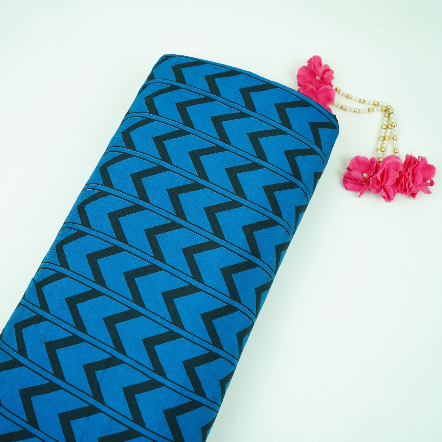 Royal Blue & Black Chevron print Chinnon Fabric MT-31178
