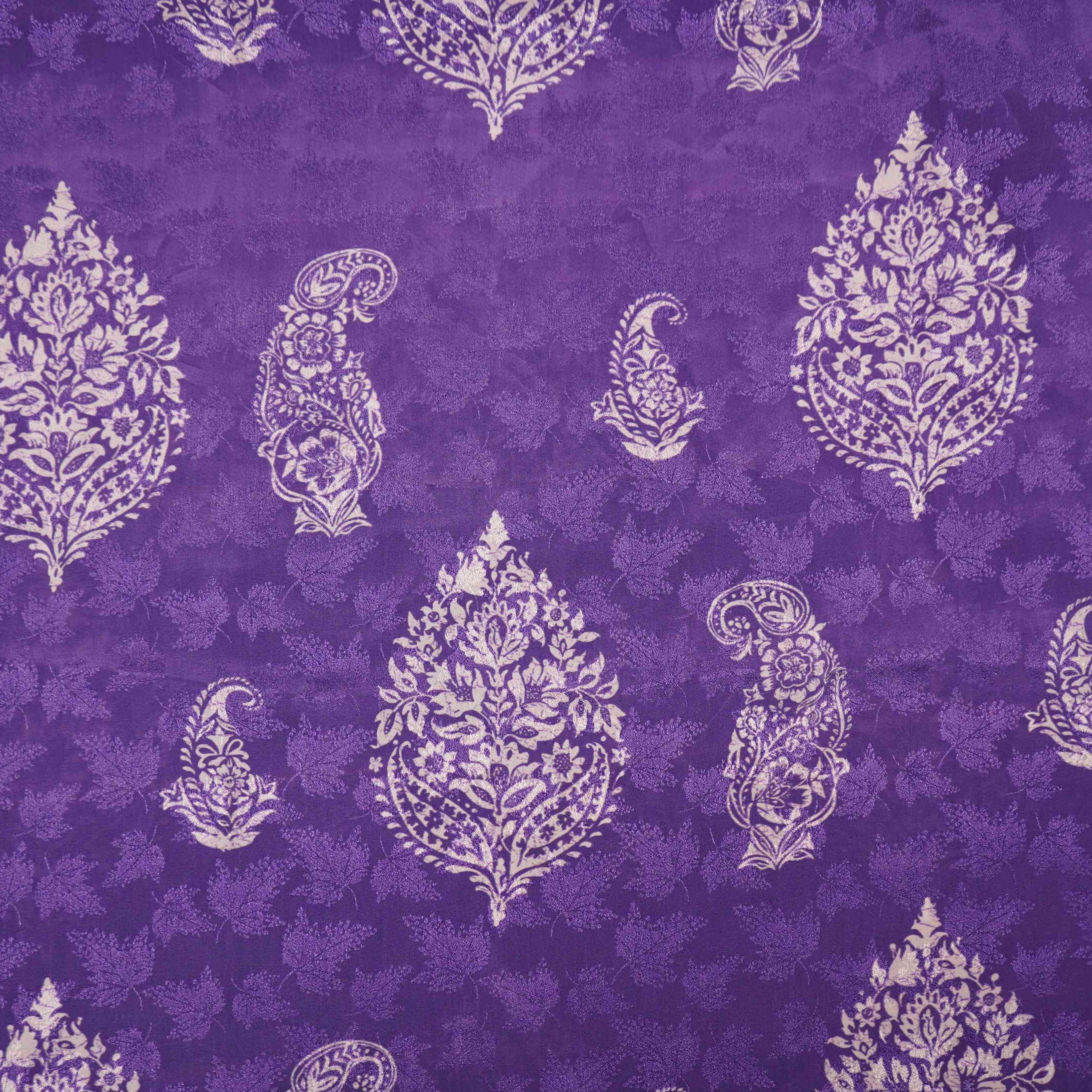 Royal Purple Paisley Jacquard print Pure Crepe Fabric MTF-31483 - TradeUNO
