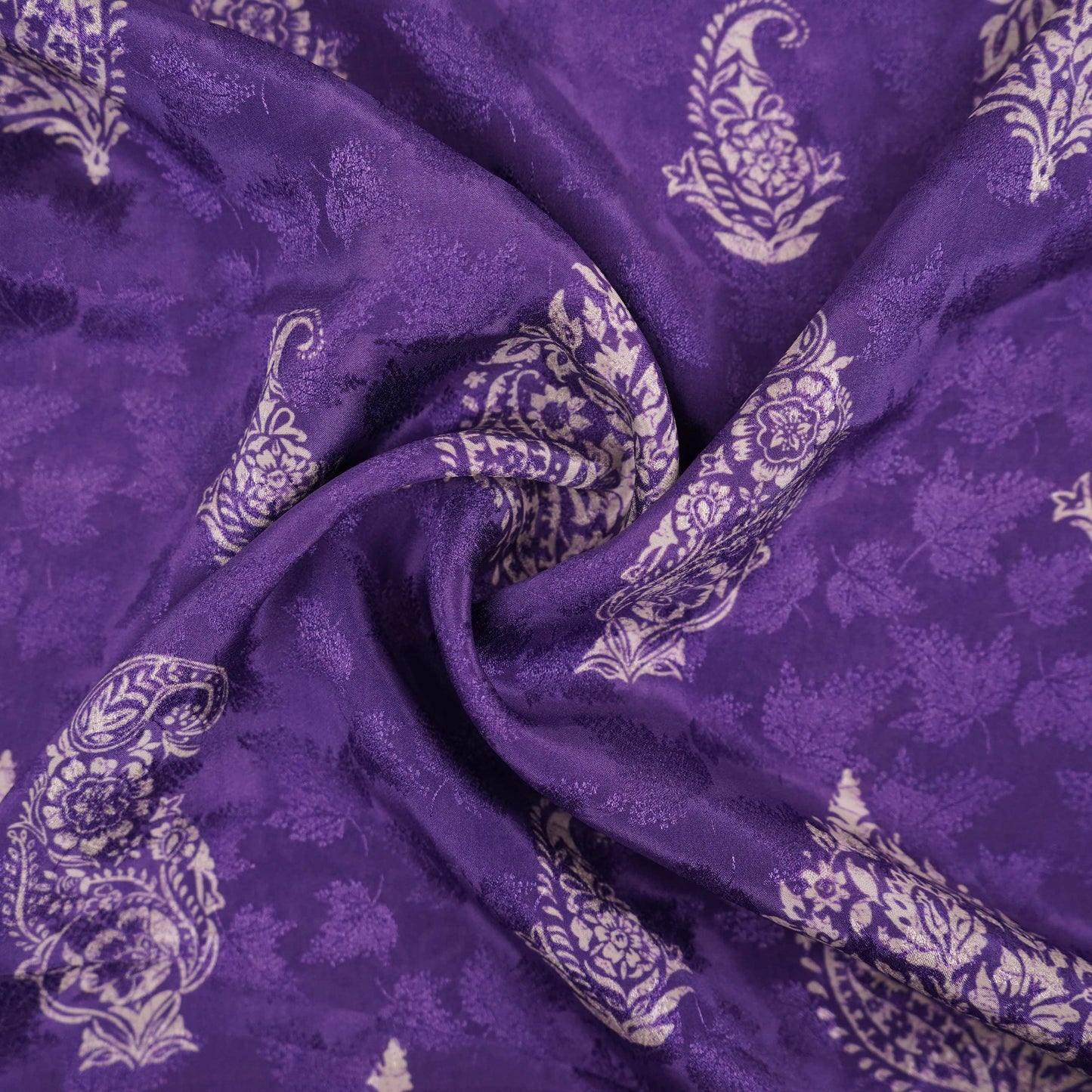 Royal Purple Paisley Jacquard print Pure Crepe Fabric MTF-31483