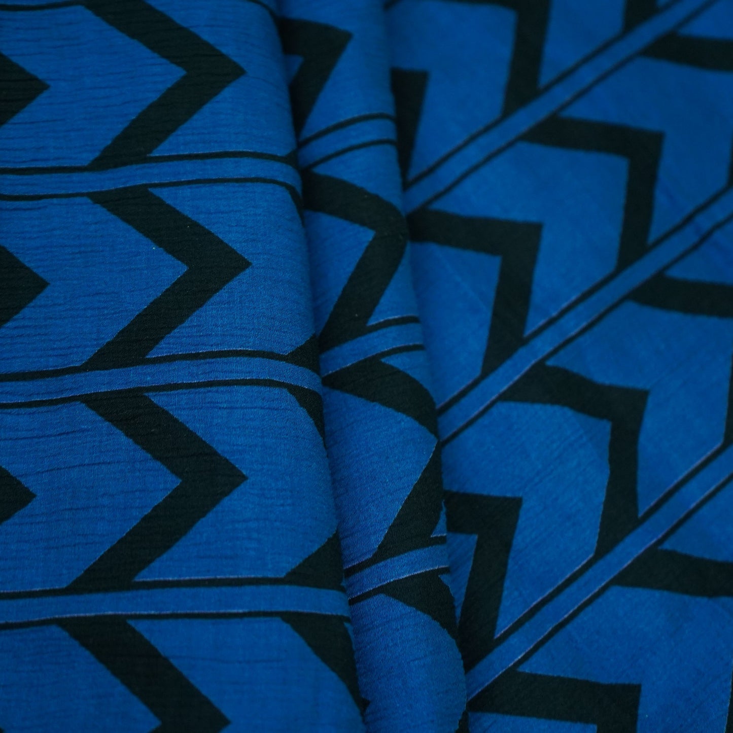 Royal Blue & Black Chevron print Chinnon Fabric MT-31178