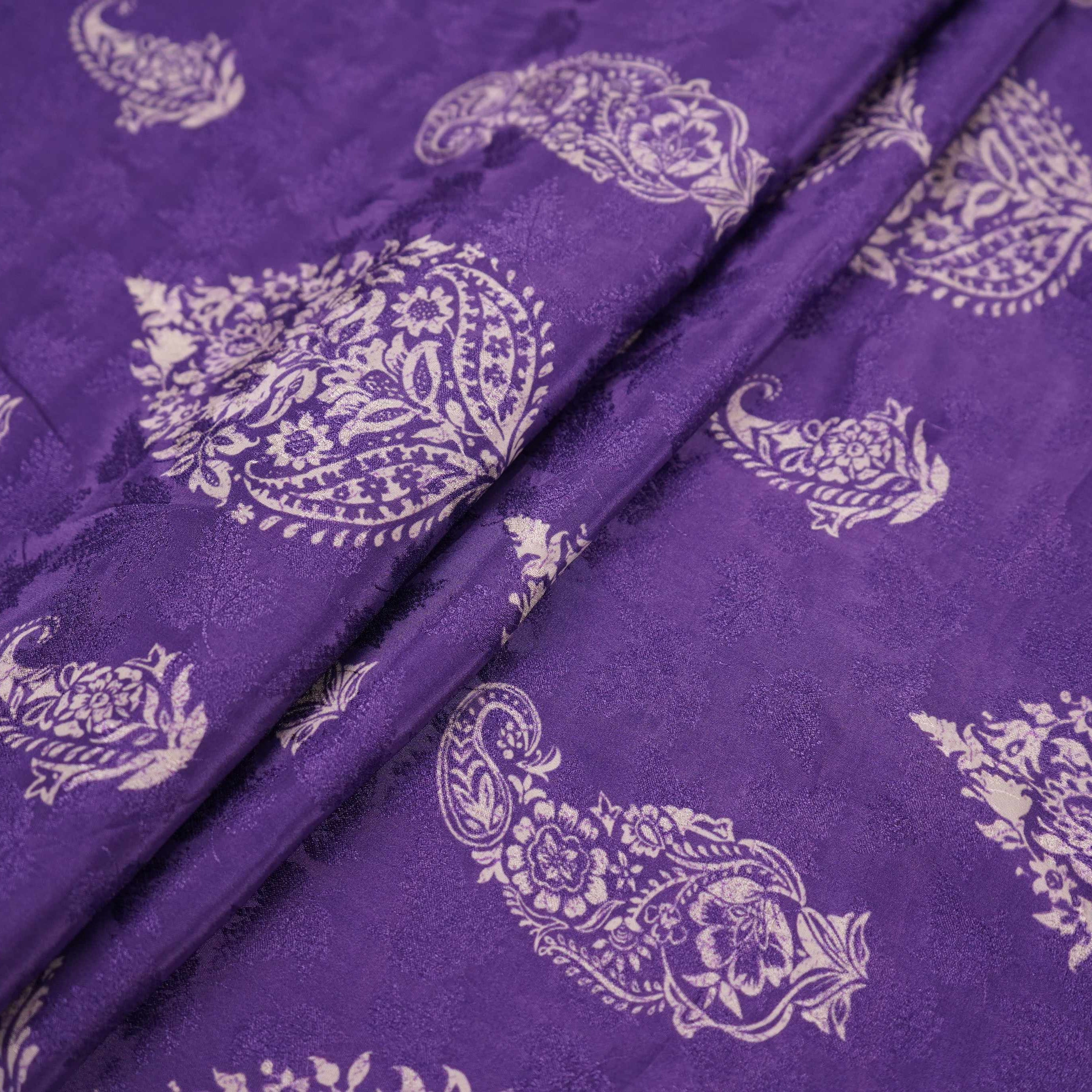 Royal Purple Paisley Jacquard print Pure Crepe Fabric MTF-31483 - TradeUNO